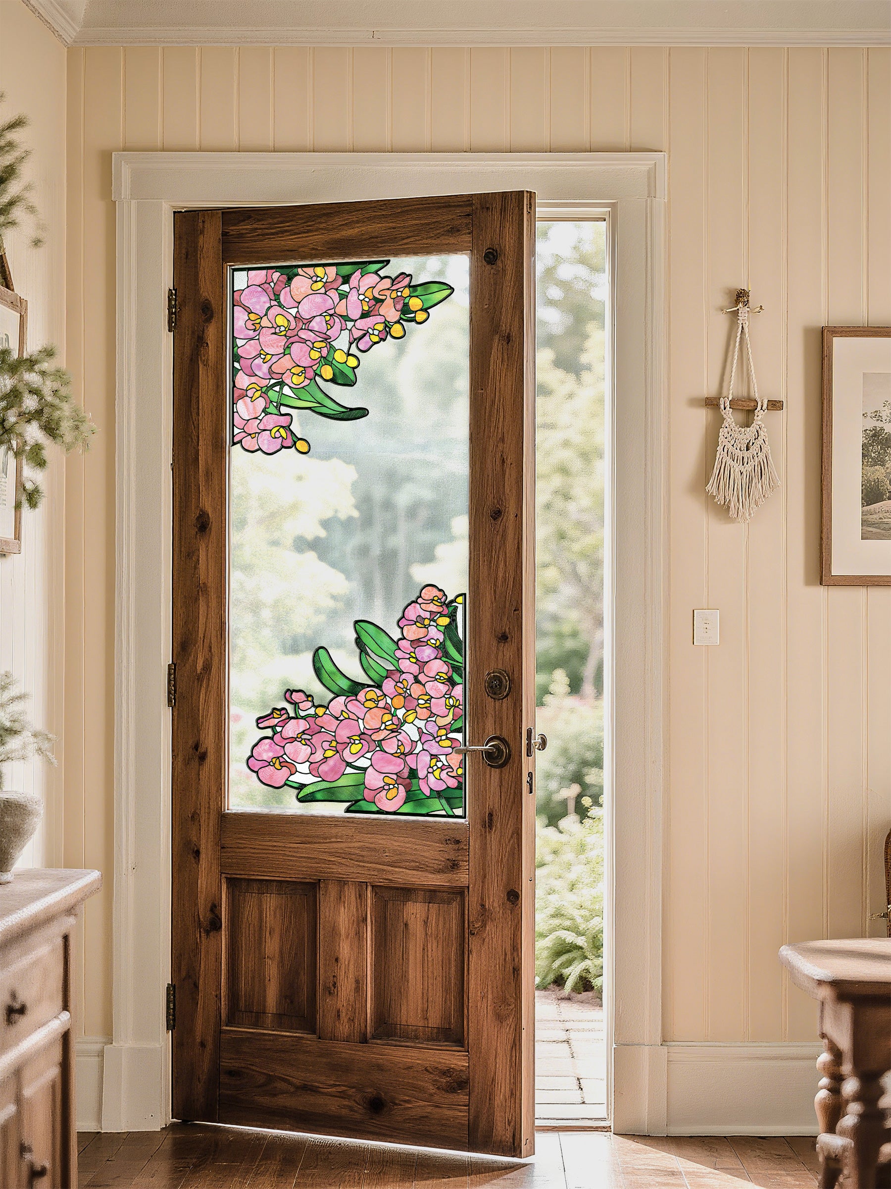 Film pour vitrail Green Gleam – Film statique décoratif moderne pour fenêtre