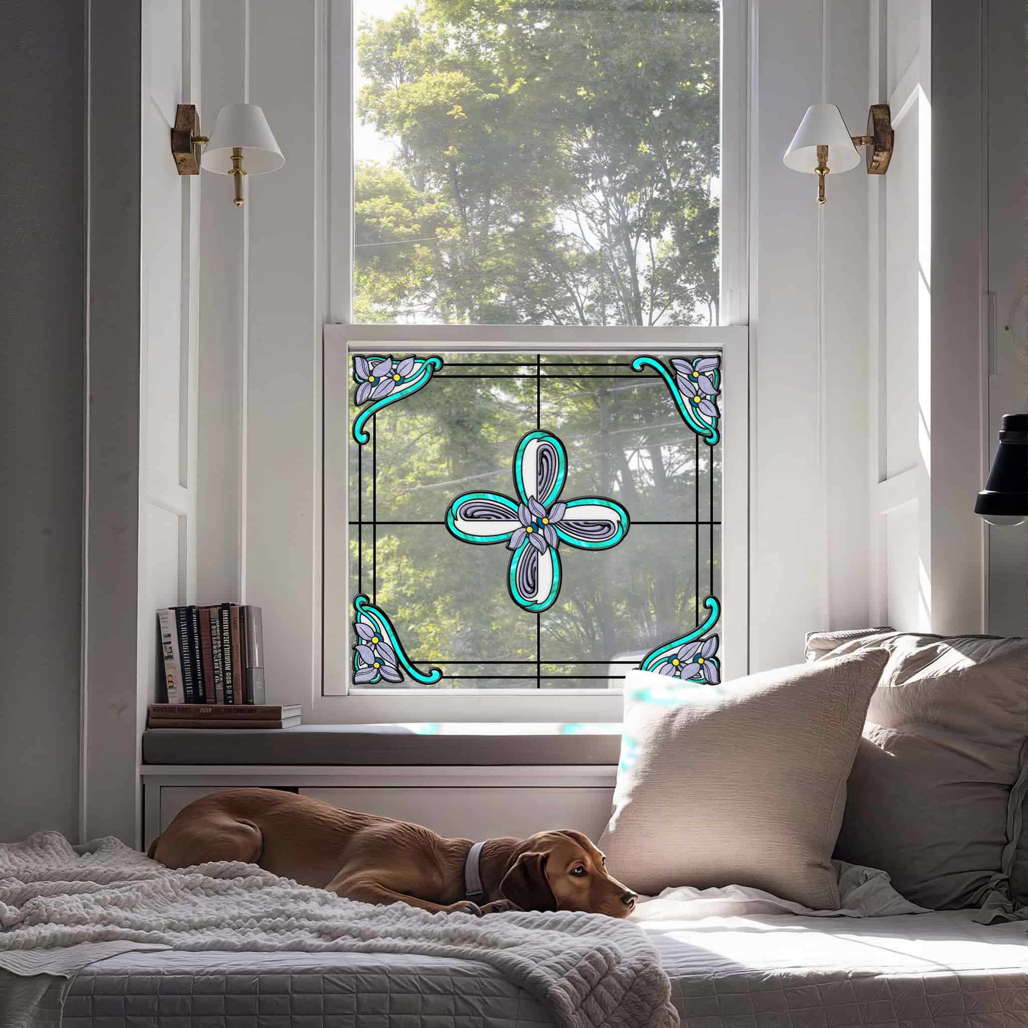 Film pour vitrail Green Gleam – Film statique décoratif moderne pour fenêtre