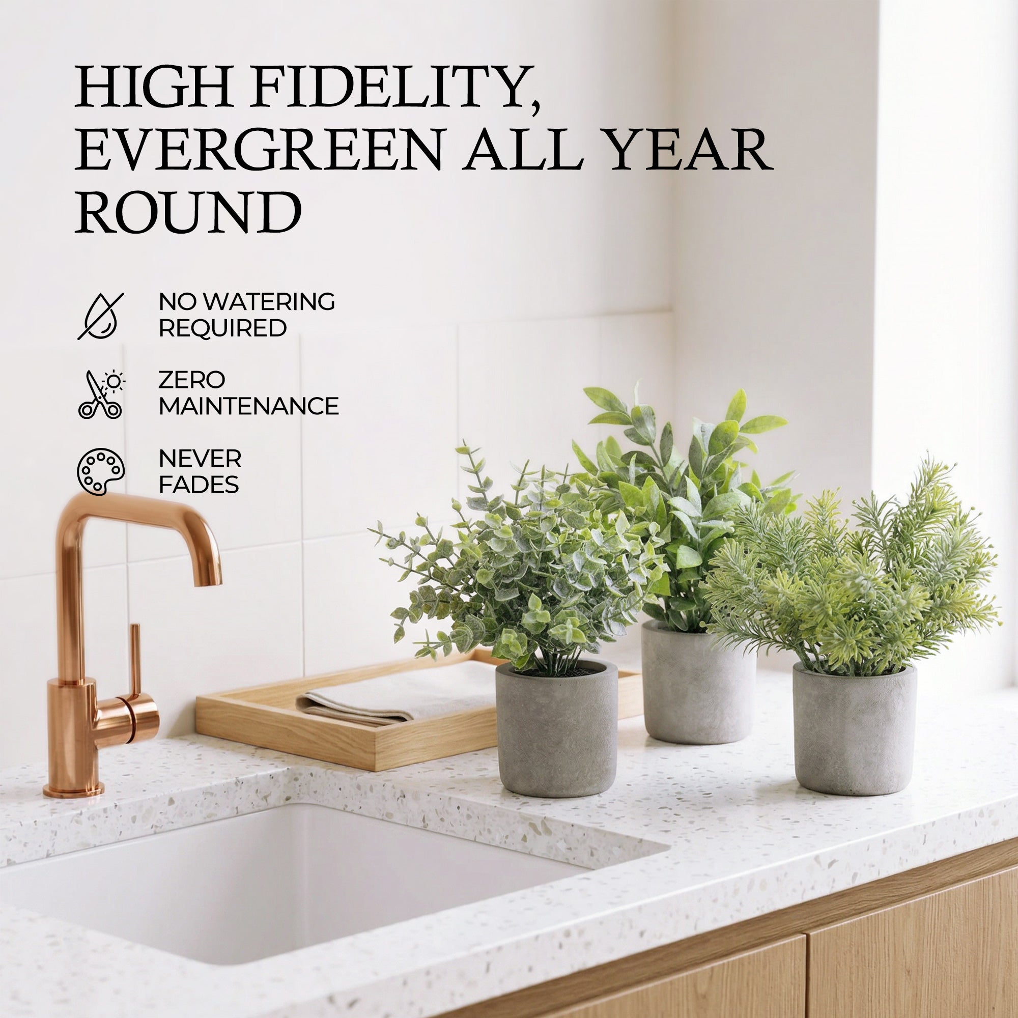 3 Pack Mini Potted Fake Plants Artificial Plastic Eucalyptus Plants