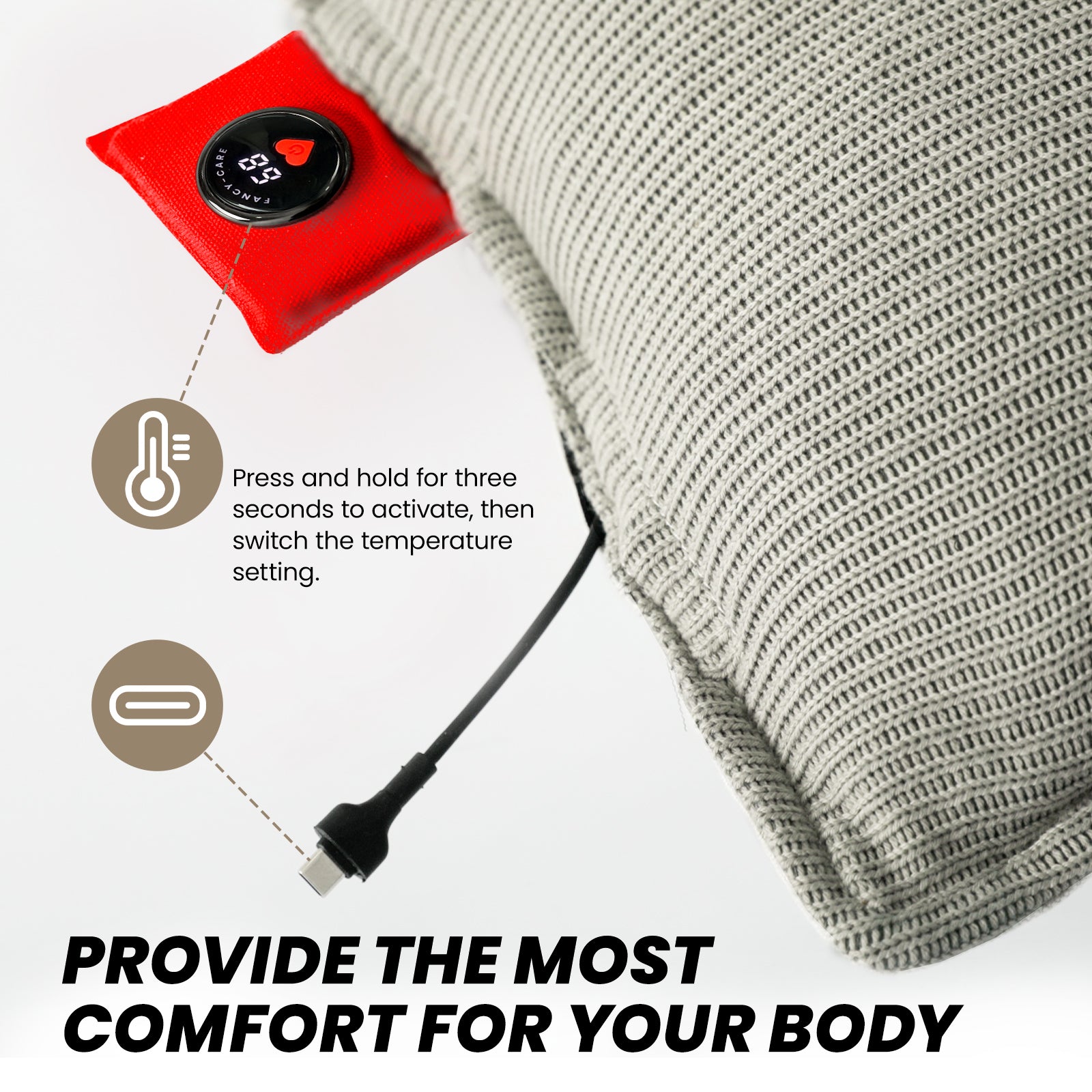 Tozia Heated Cushion | Knitted | Graphene Electric Pillow for Home & Office Warmth