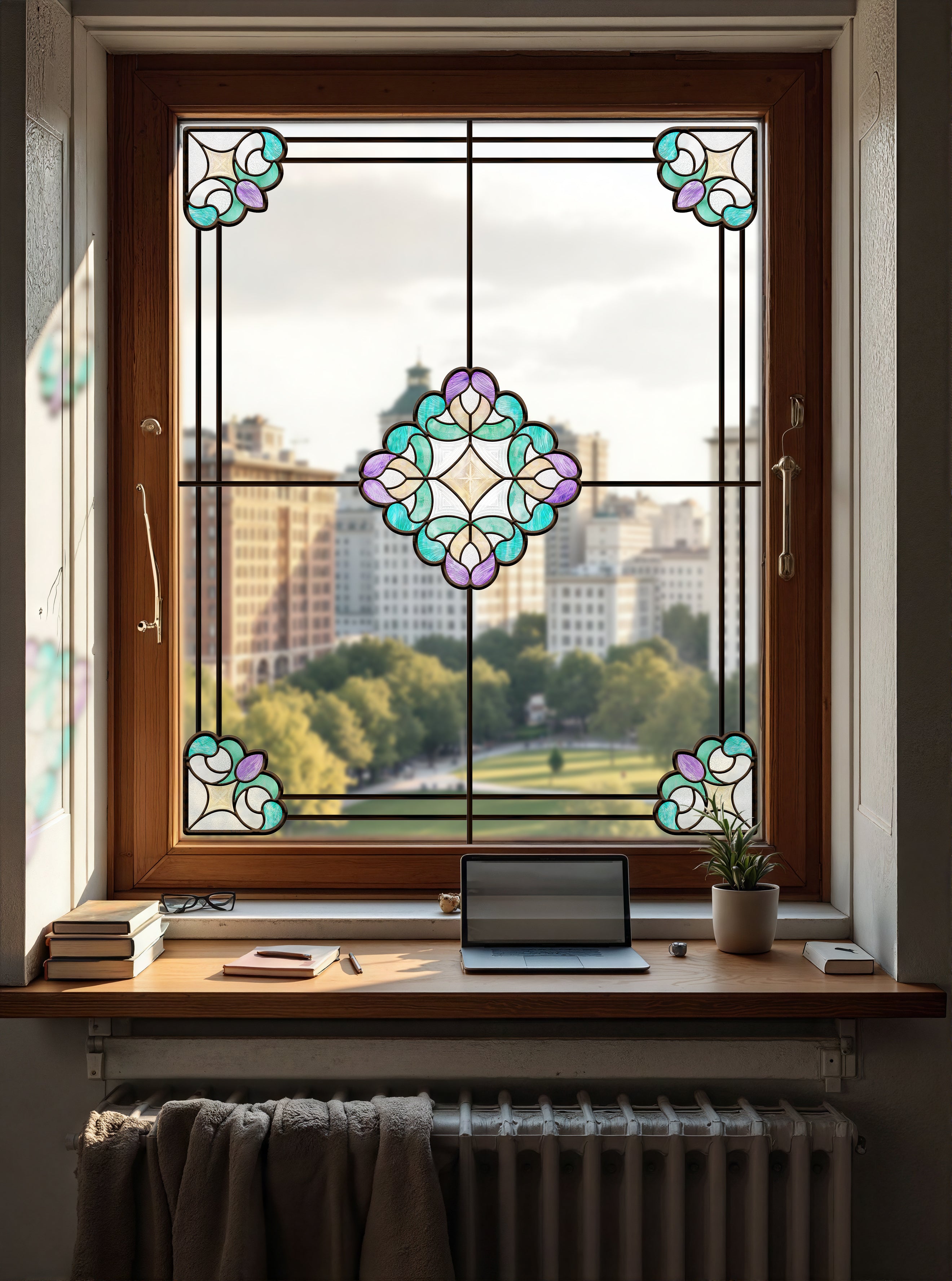 Film pour vitrail Green Gleam – Film statique décoratif moderne pour fenêtre