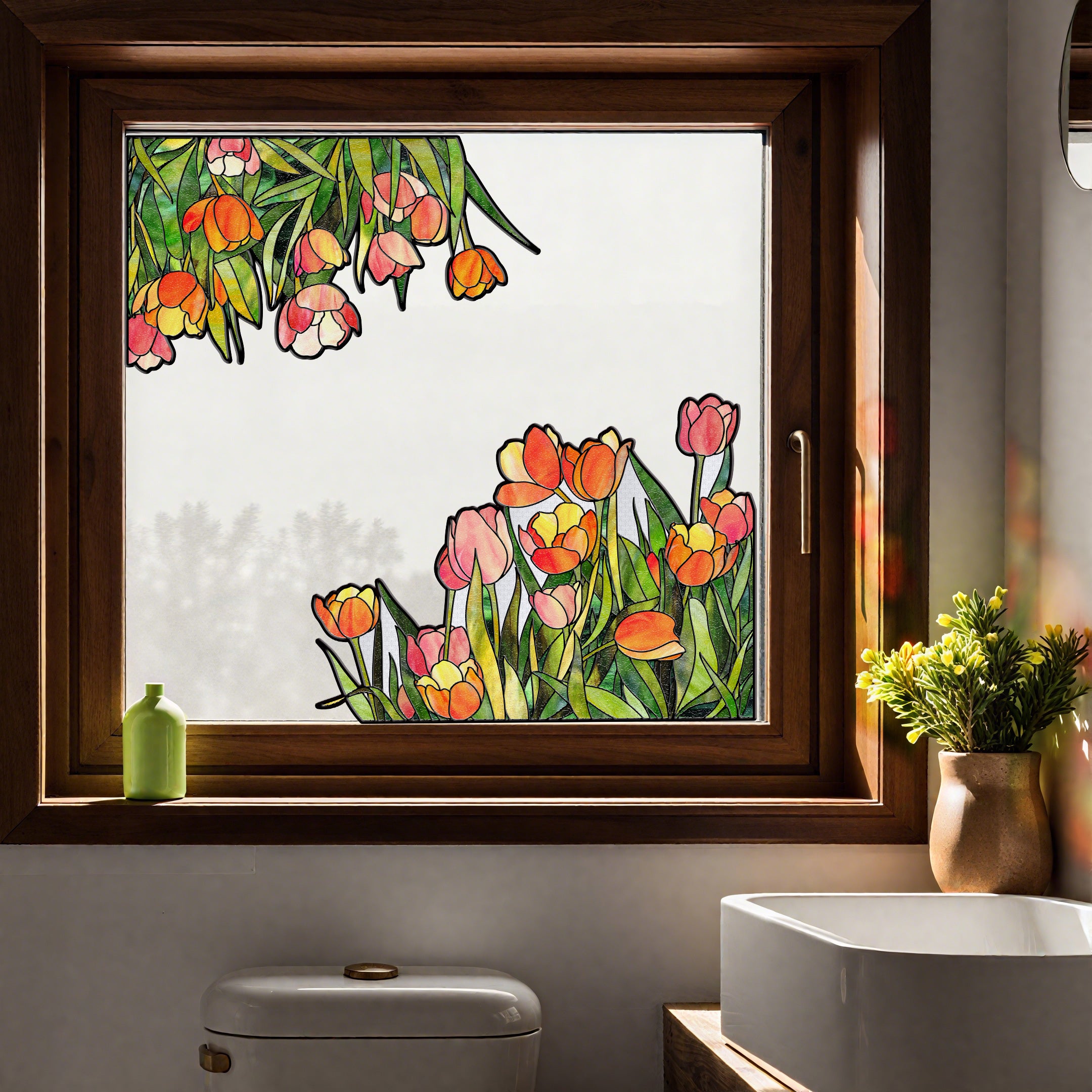 Film pour vitrail Green Gleam – Film statique décoratif moderne pour fenêtre