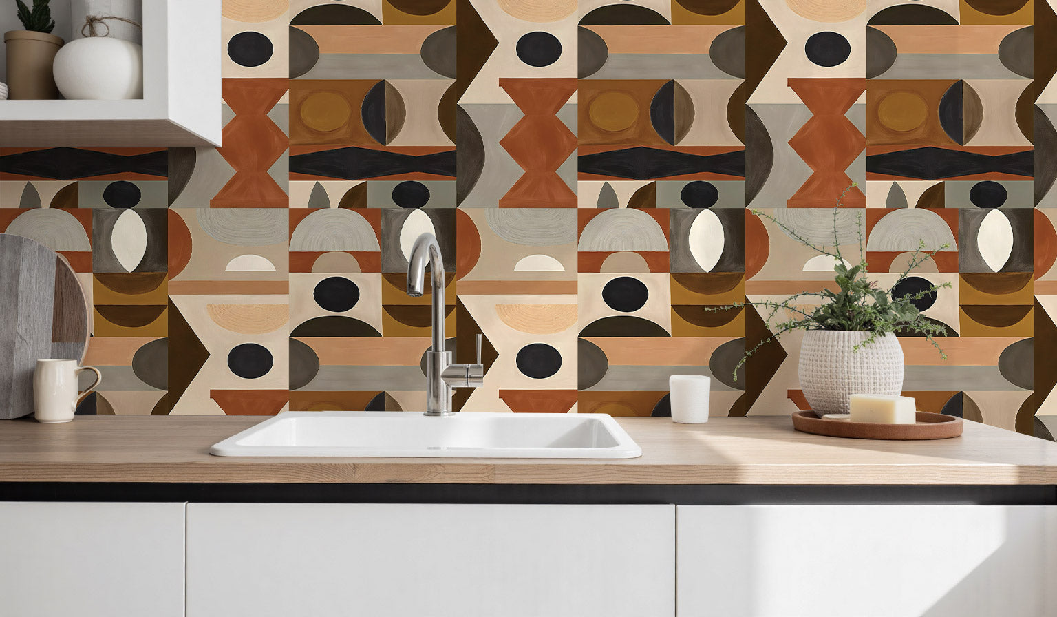 Papier peint adhésif Blue Flow Linearity – Géométrie moderne en beige mat et bleu marine