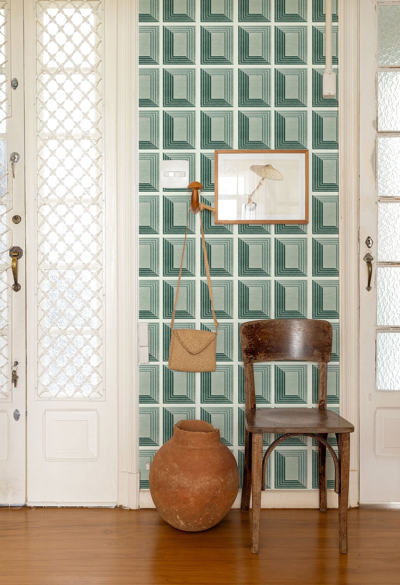 Papier peint adhésif Blue Flow Linearity – Géométrie moderne en beige mat et bleu marine