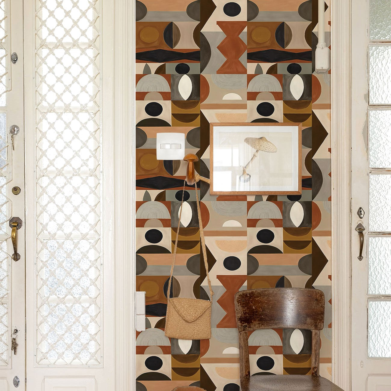 Papier peint adhésif Blue Flow Linearity – Géométrie moderne en beige mat et bleu marine