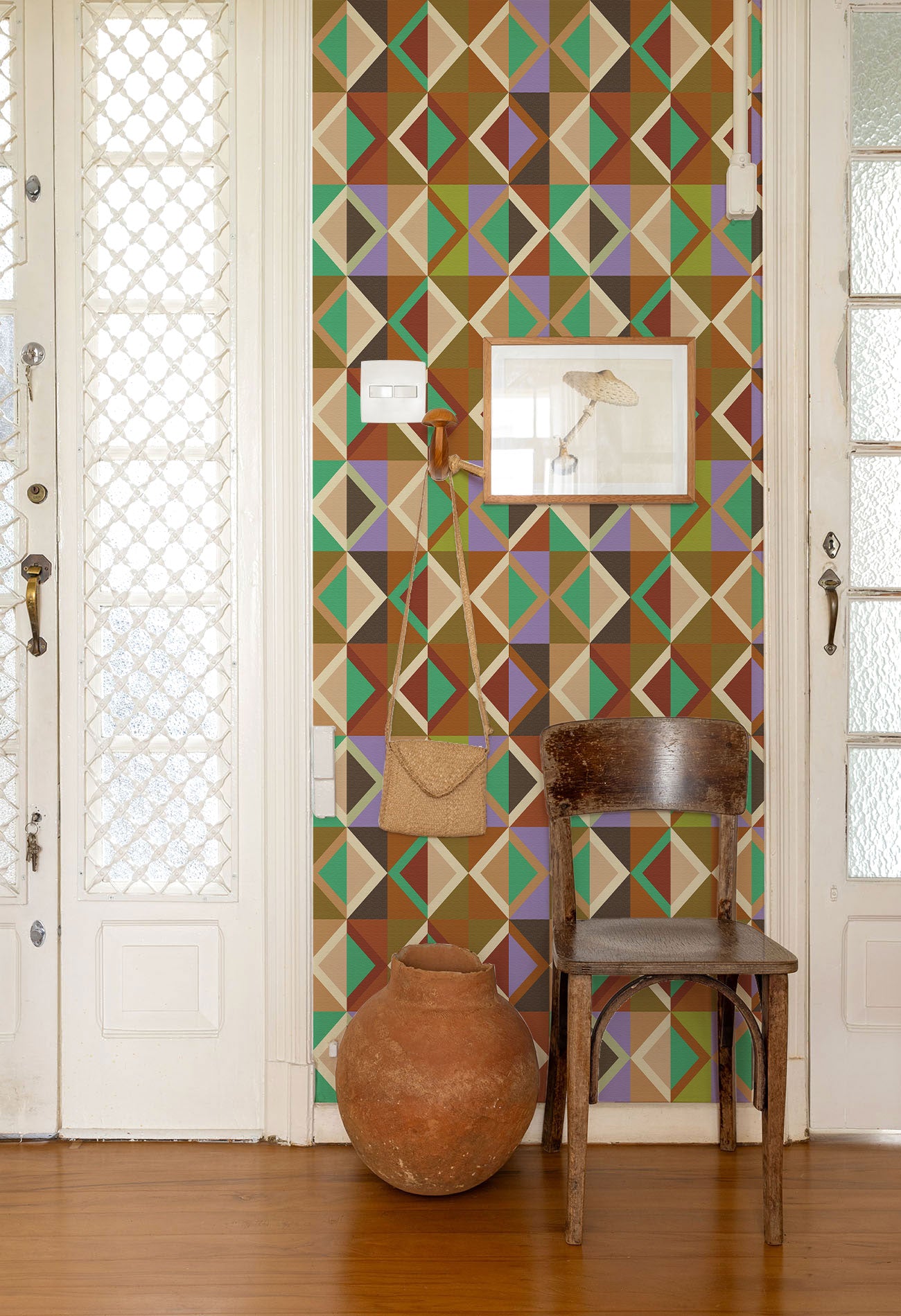 Papier peint adhésif Blue Flow Linearity – Géométrie moderne en beige mat et bleu marine