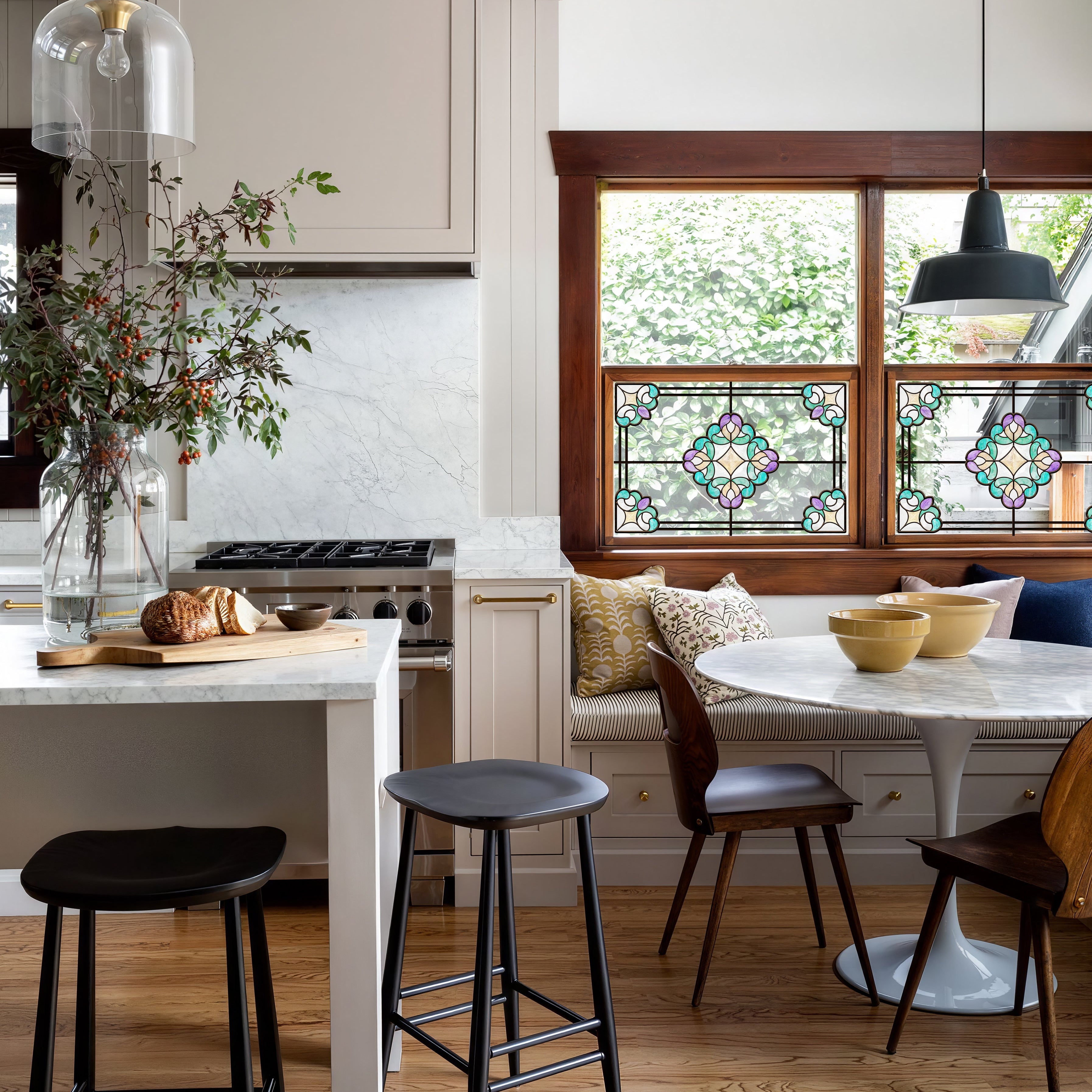 Film pour vitrail Green Gleam – Film statique décoratif moderne pour fenêtre