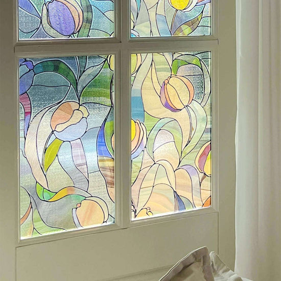 Película decorativa para ventanas con vitrales de tulipanes