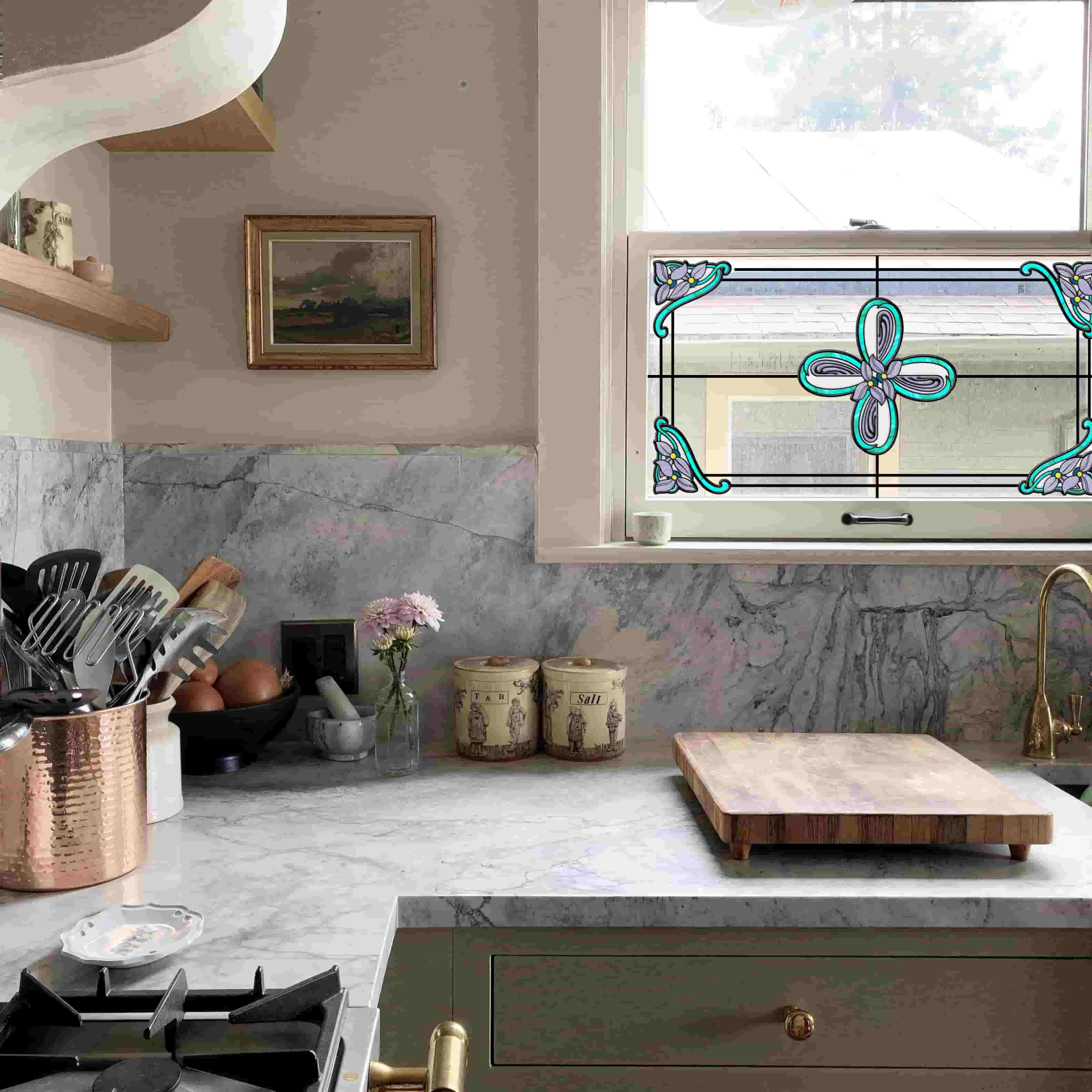 Film pour vitrail Green Gleam – Film statique décoratif moderne pour fenêtre