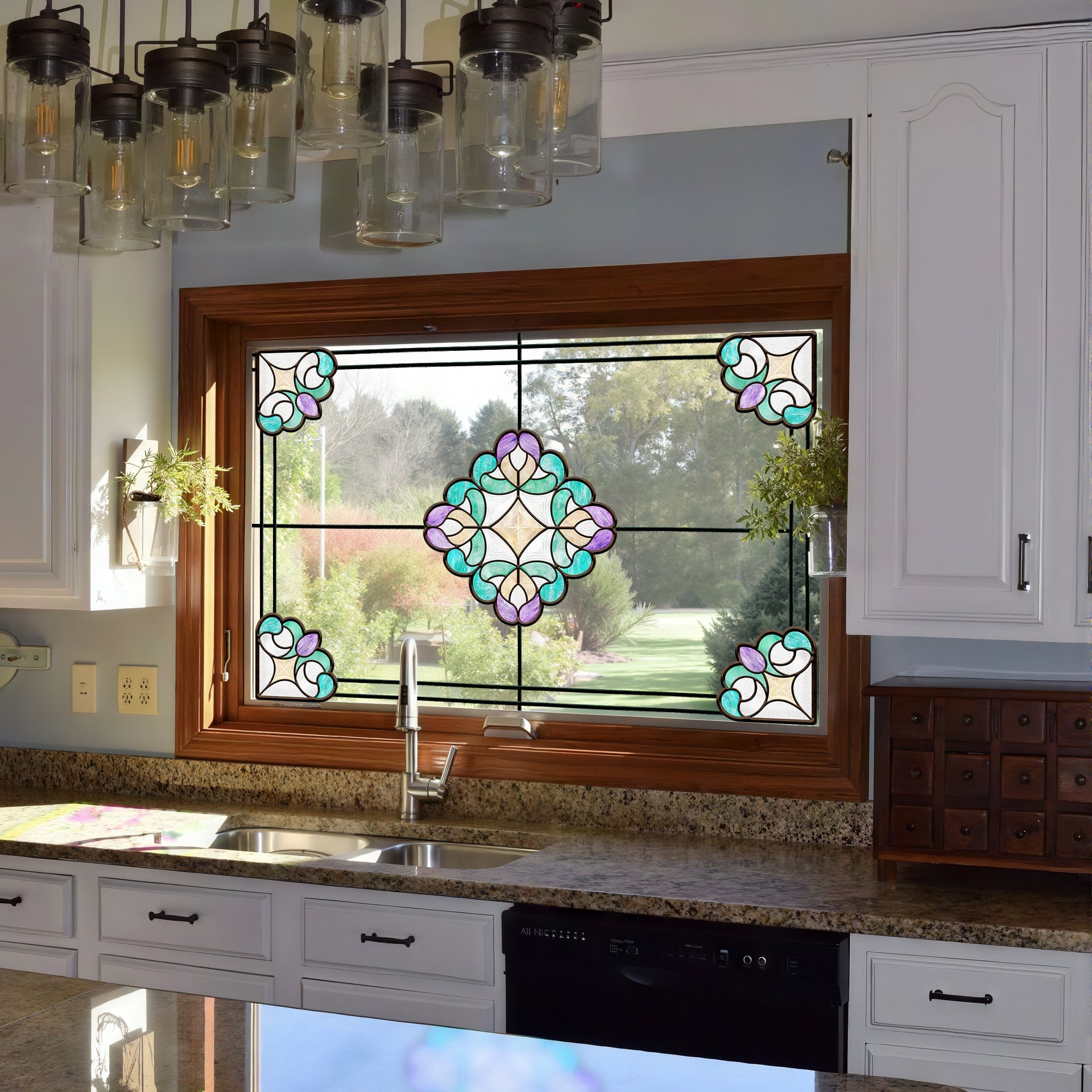 Film pour vitrail Green Gleam – Film statique décoratif moderne pour fenêtre