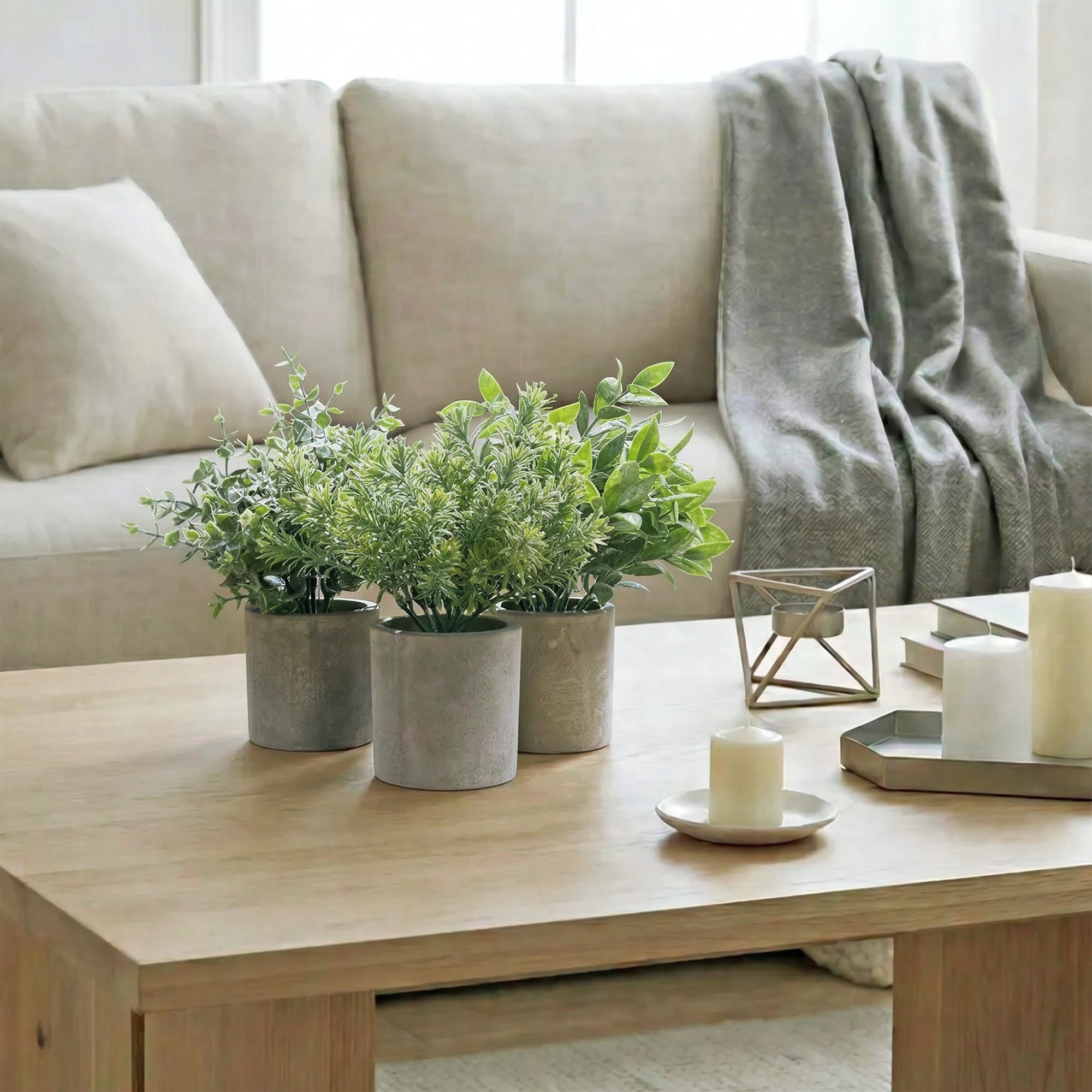 3 Pack Mini Potted Fake Plants Artificial Plastic Eucalyptus Plants