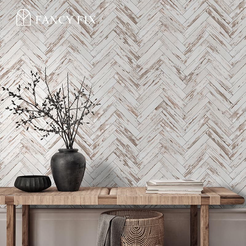 Papier peint autocollant effet bois de frêne blanc à chevrons – Vinyle réaliste avec grain de bois (auto-adhésif)