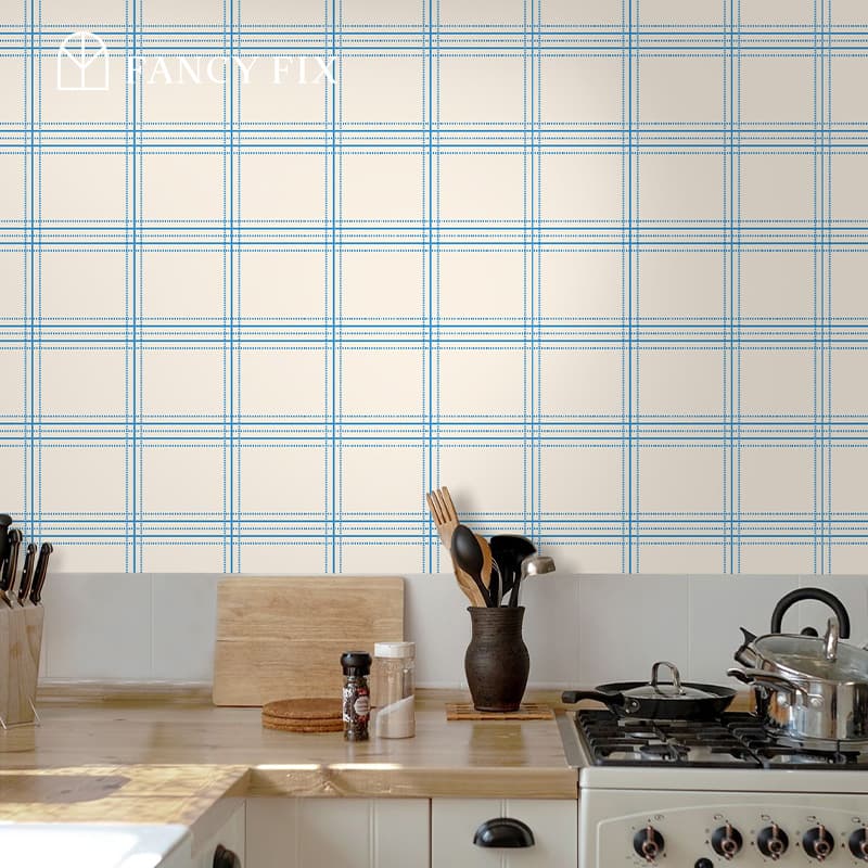 Walanz Blue Flow Linearity Peel And Stick Wallpaper – Modern Geometry in Matte Beige & Navy