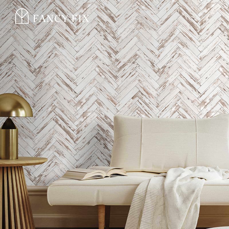 Papier peint autocollant effet bois de frêne blanc à chevrons – Vinyle réaliste avec grain de bois (auto-adhésif)