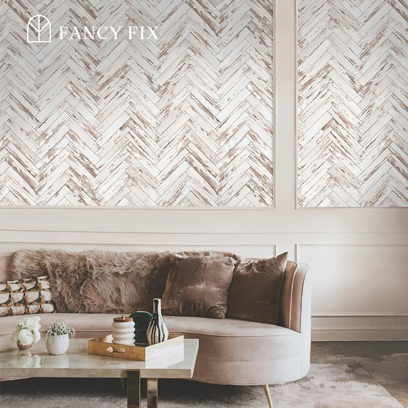 Papier peint autocollant effet bois de frêne blanc à chevrons – Vinyle réaliste avec grain de bois (auto-adhésif)