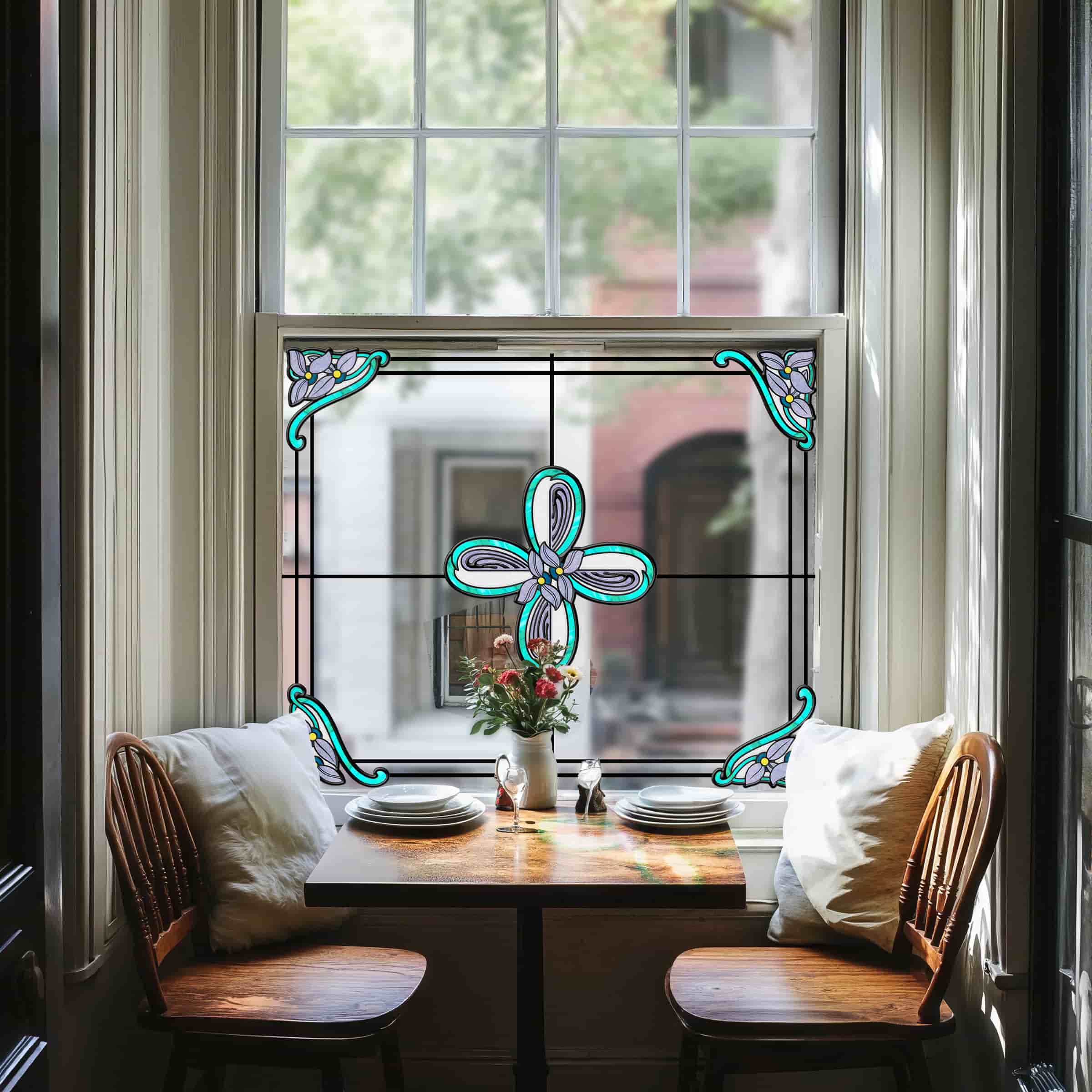 Film pour vitrail Green Gleam – Film statique décoratif moderne pour fenêtre