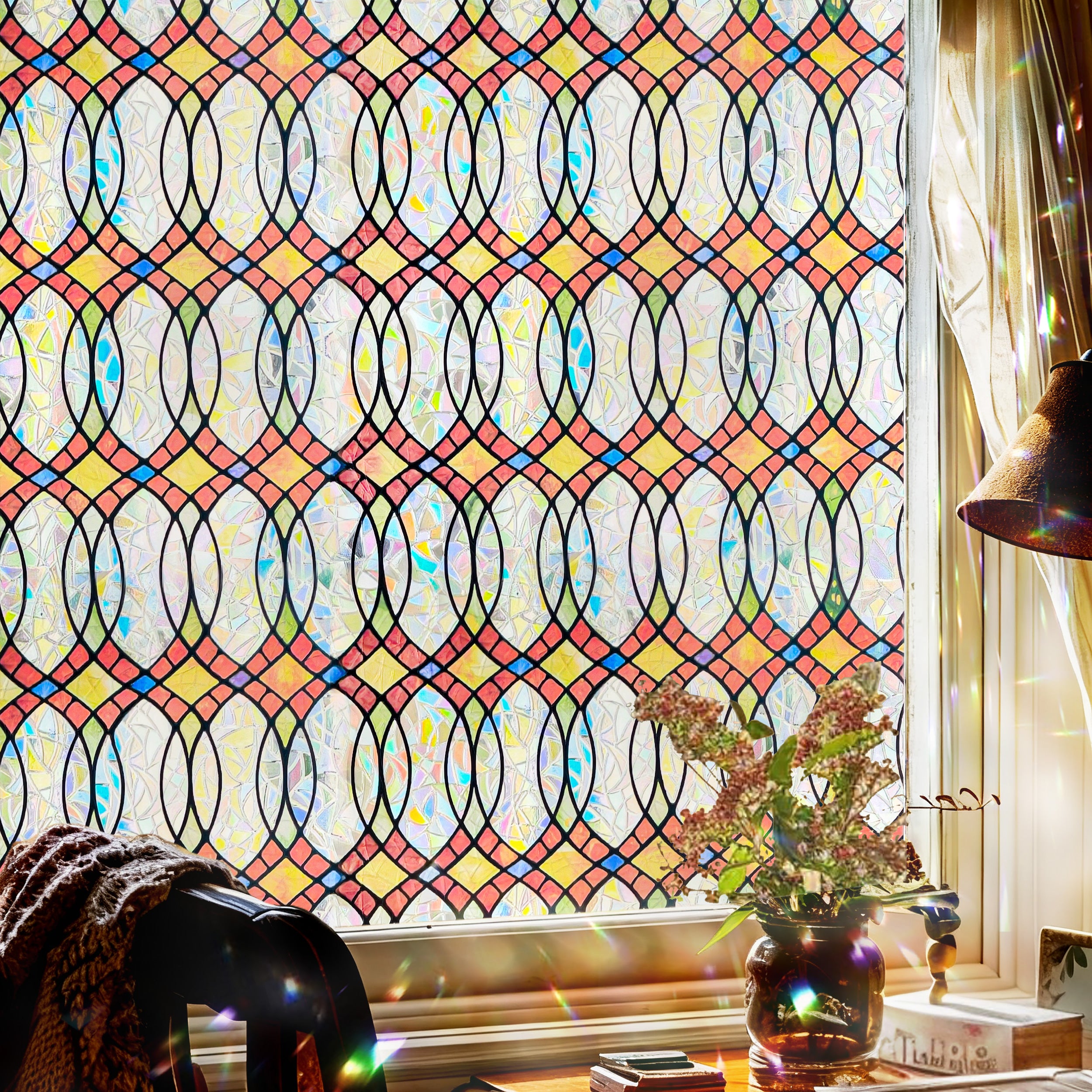 Amber Flowing Light Stained Glass Decorative Window Film