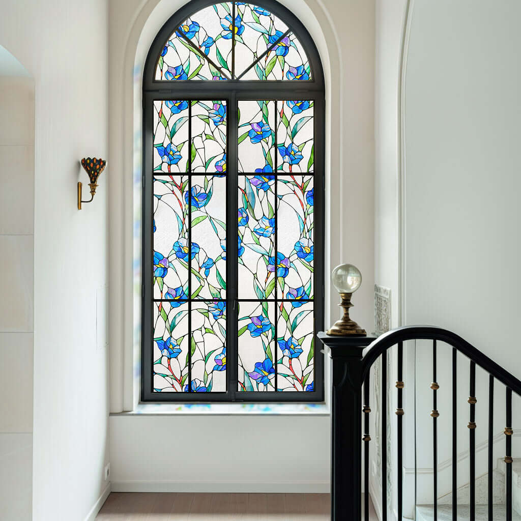 Film décoratif pour vitres teintées Eustoma bleu