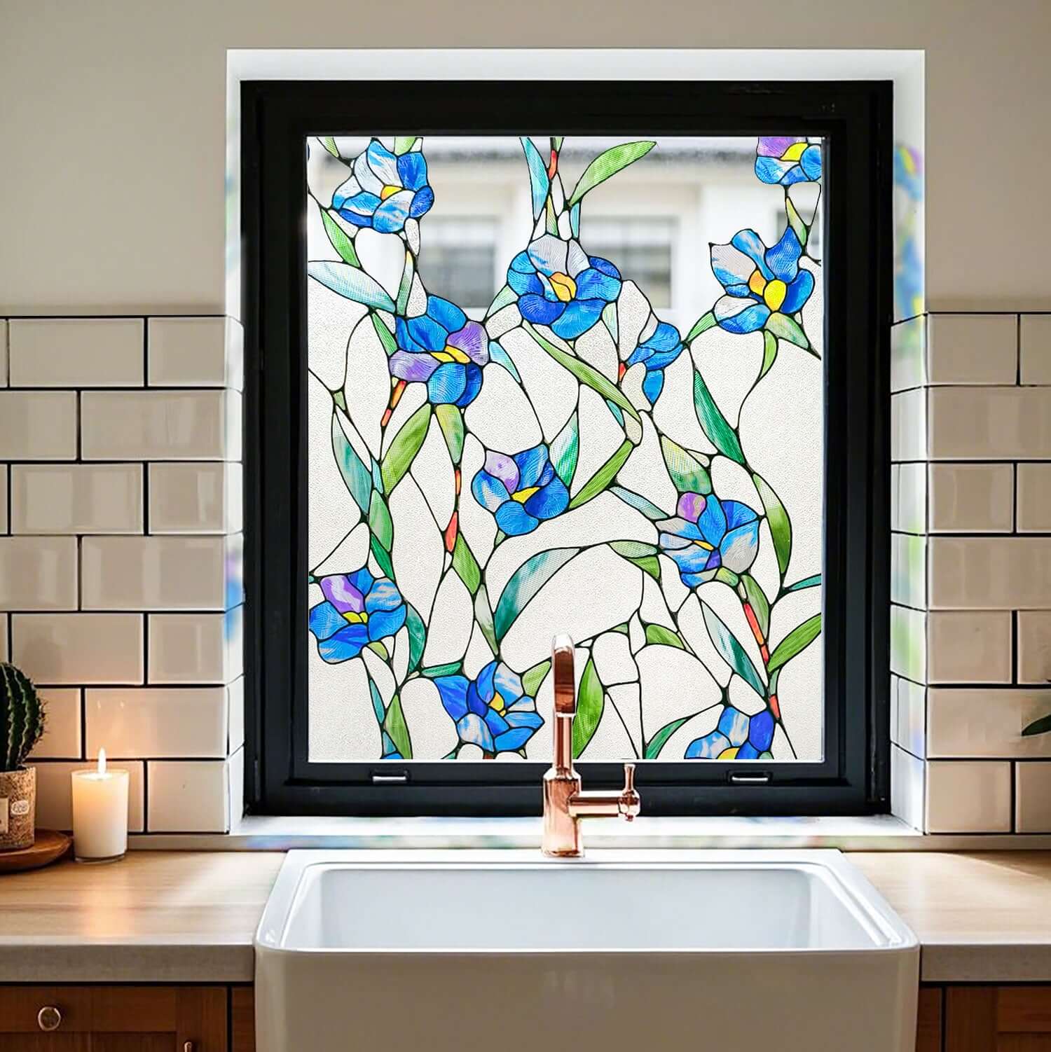 Film décoratif pour vitres teintées Eustoma bleu