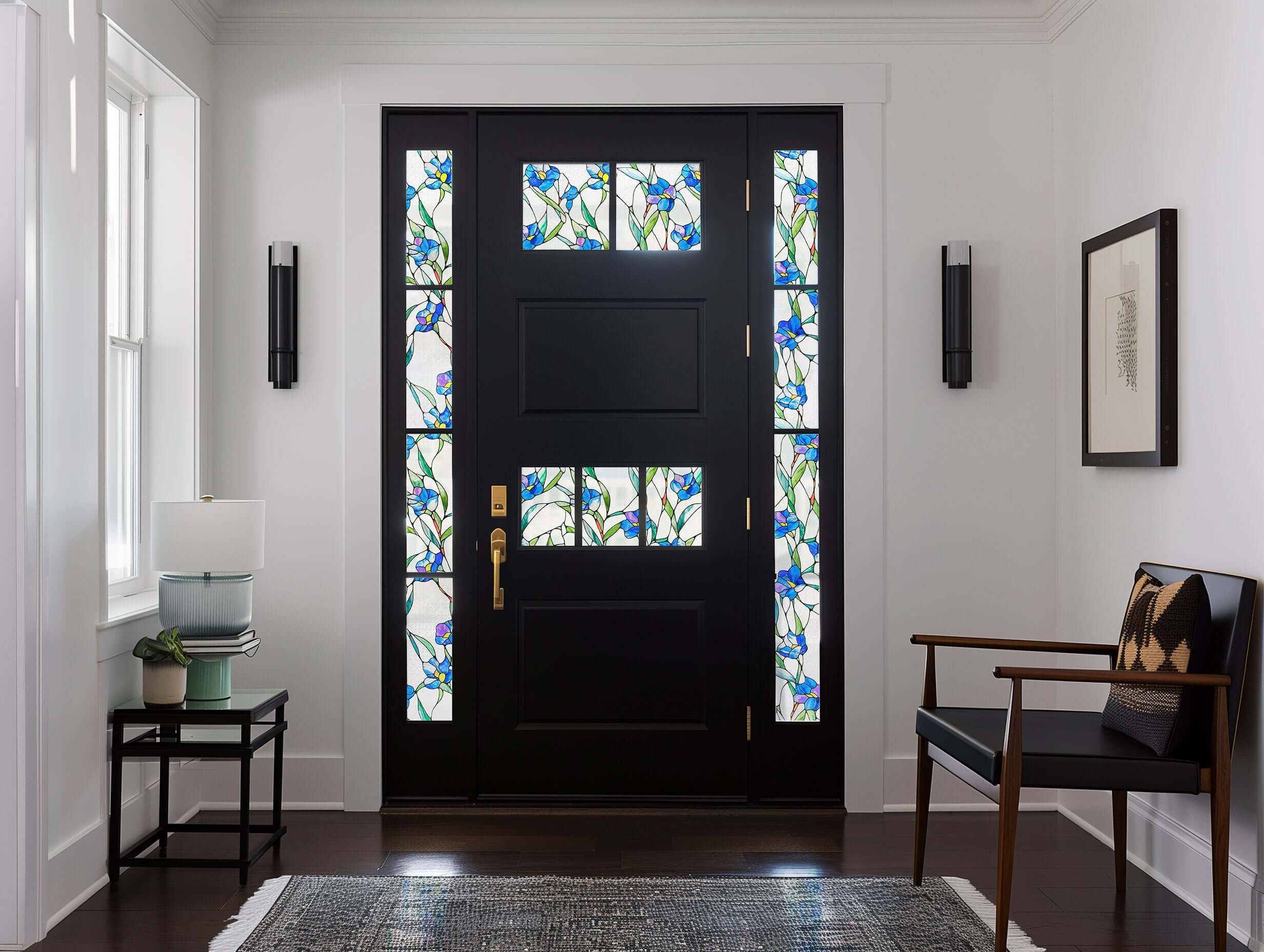 Film décoratif pour vitres teintées Eustoma bleu