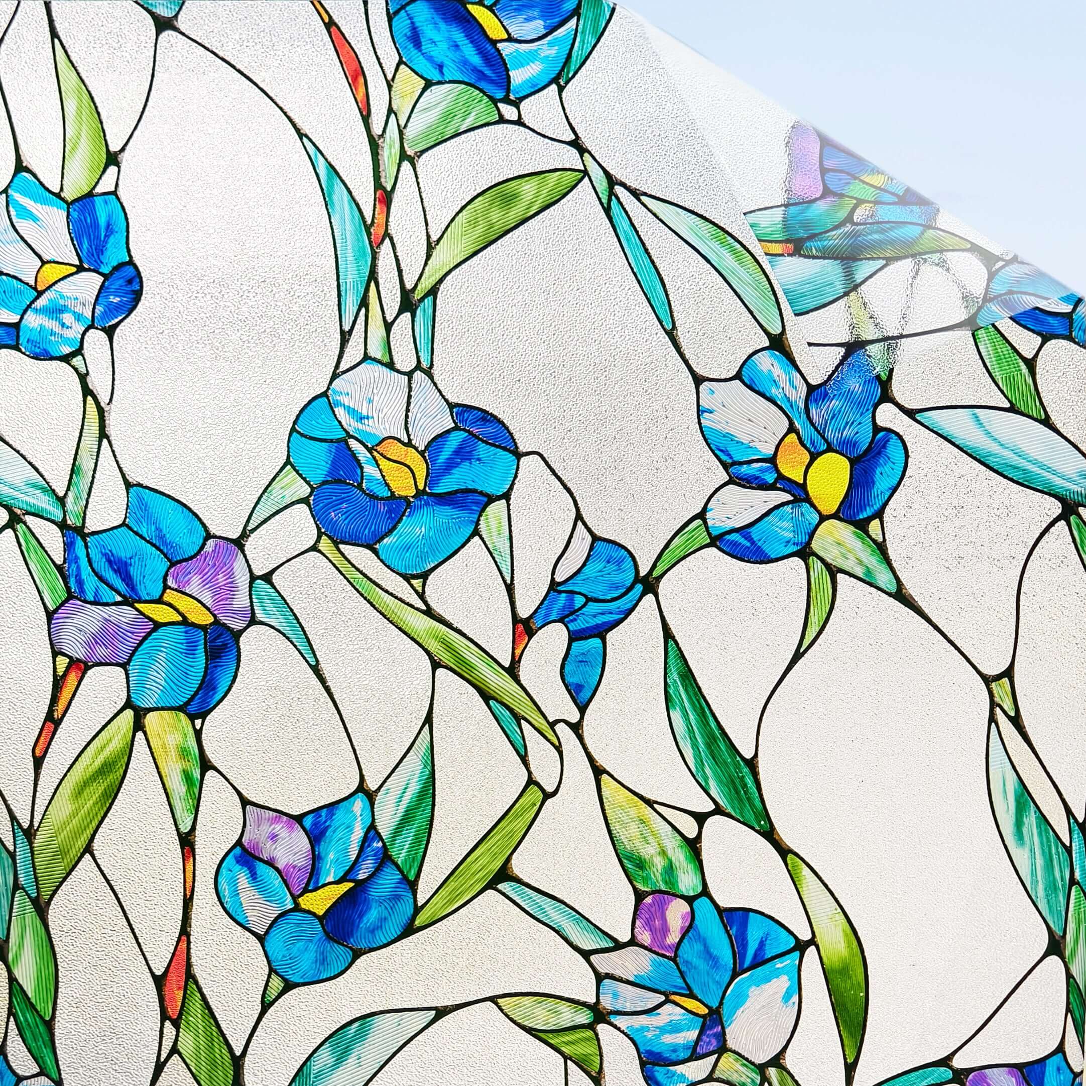 Film décoratif pour vitres teintées Eustoma bleu