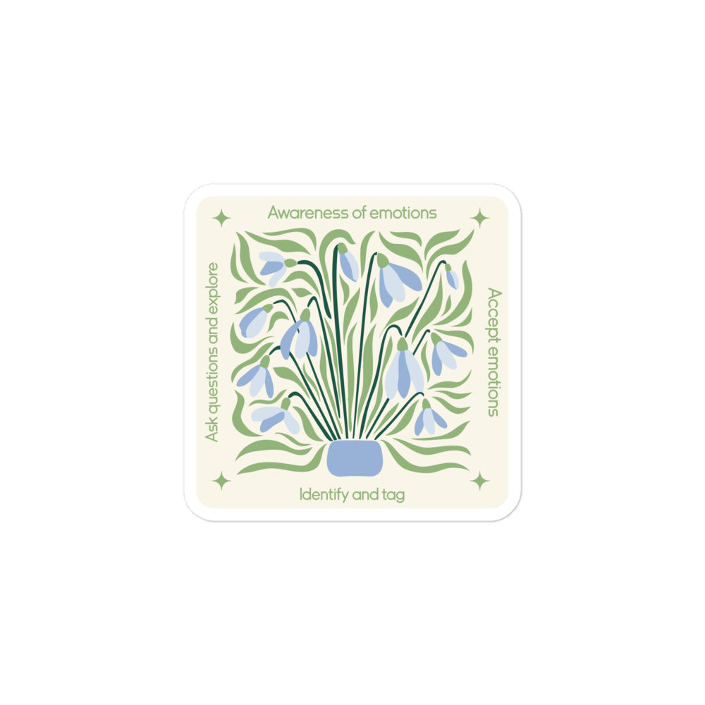Blue Floral Mindfulness Square Sticker – Emotions Awareness & Self-Reflection
