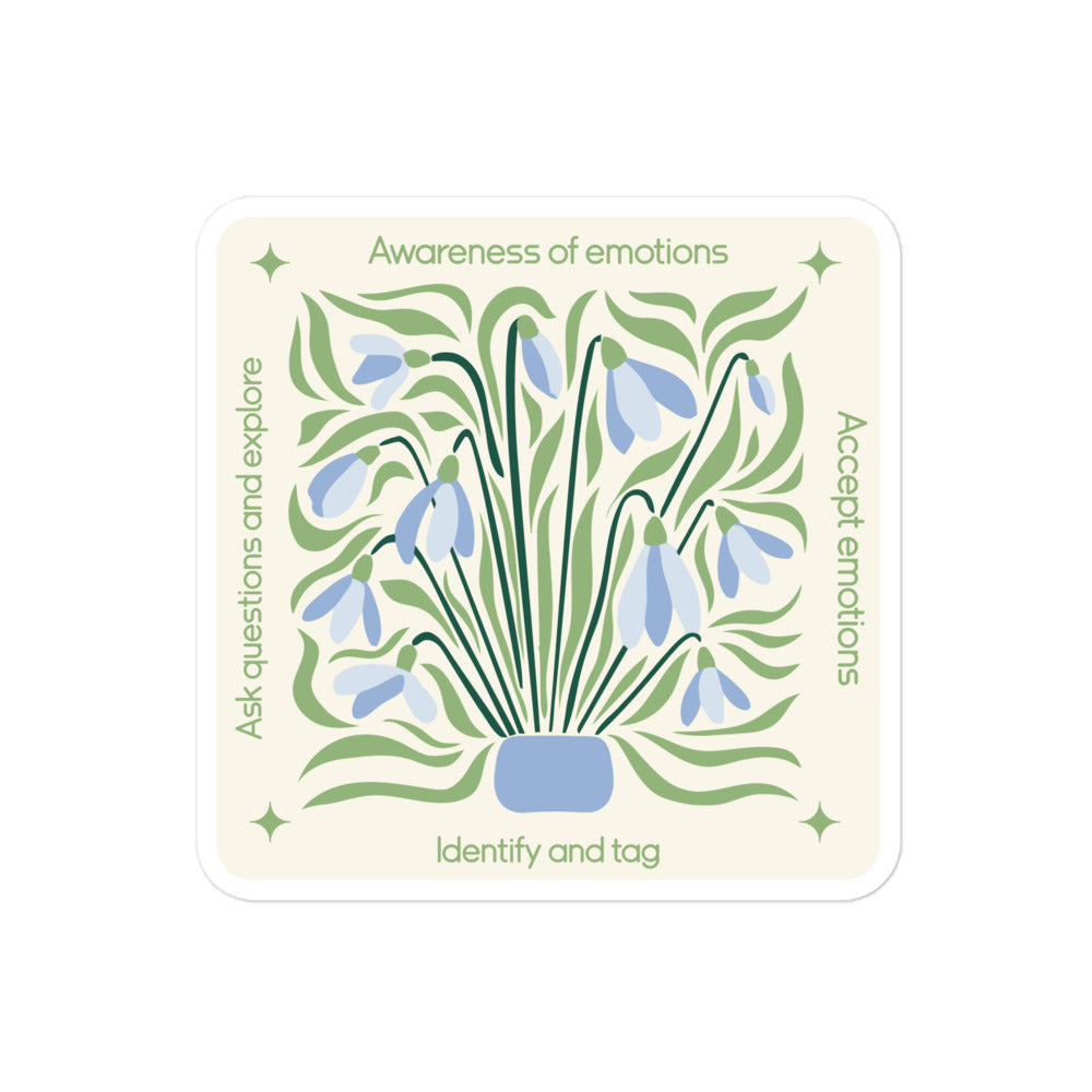 Blue Floral Mindfulness Square Sticker – Emotions Awareness & Self-Reflection