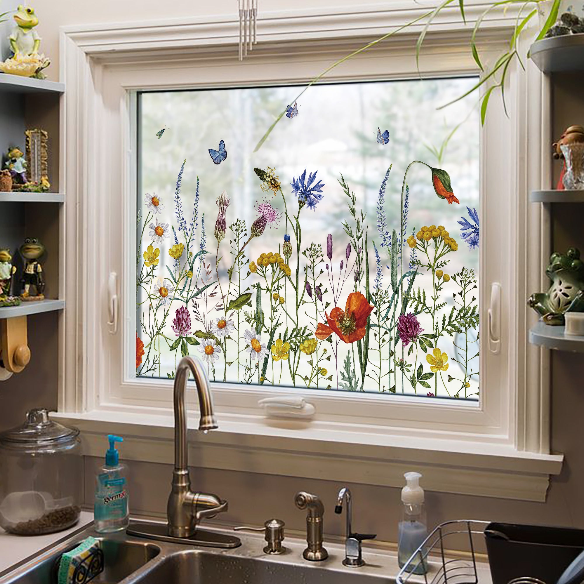 Butterfly Among Blossoms Glass Decorative Window Film