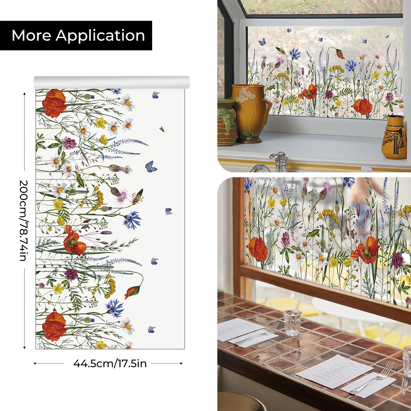 Butterfly Among Blossoms Glass Decorative Window Film