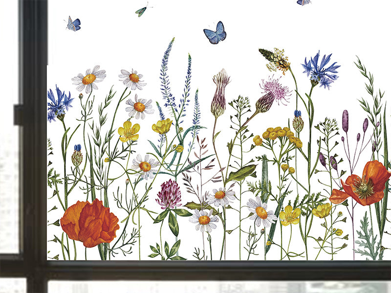 Butterfly Among Blossoms Glass Decorative Window Film