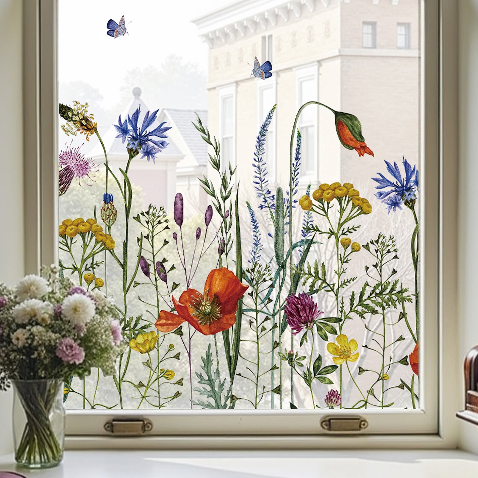 Butterfly Among Blossoms Glass Decorative Window Film
