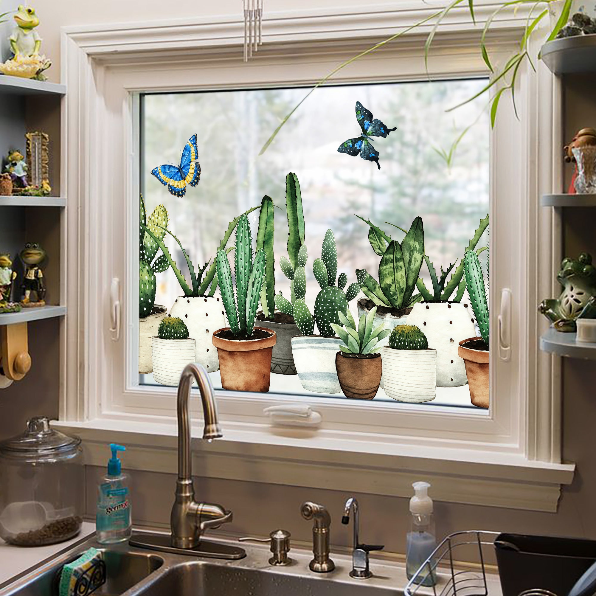 Film décoratif pour fenêtre en vitrail Cactus Garden