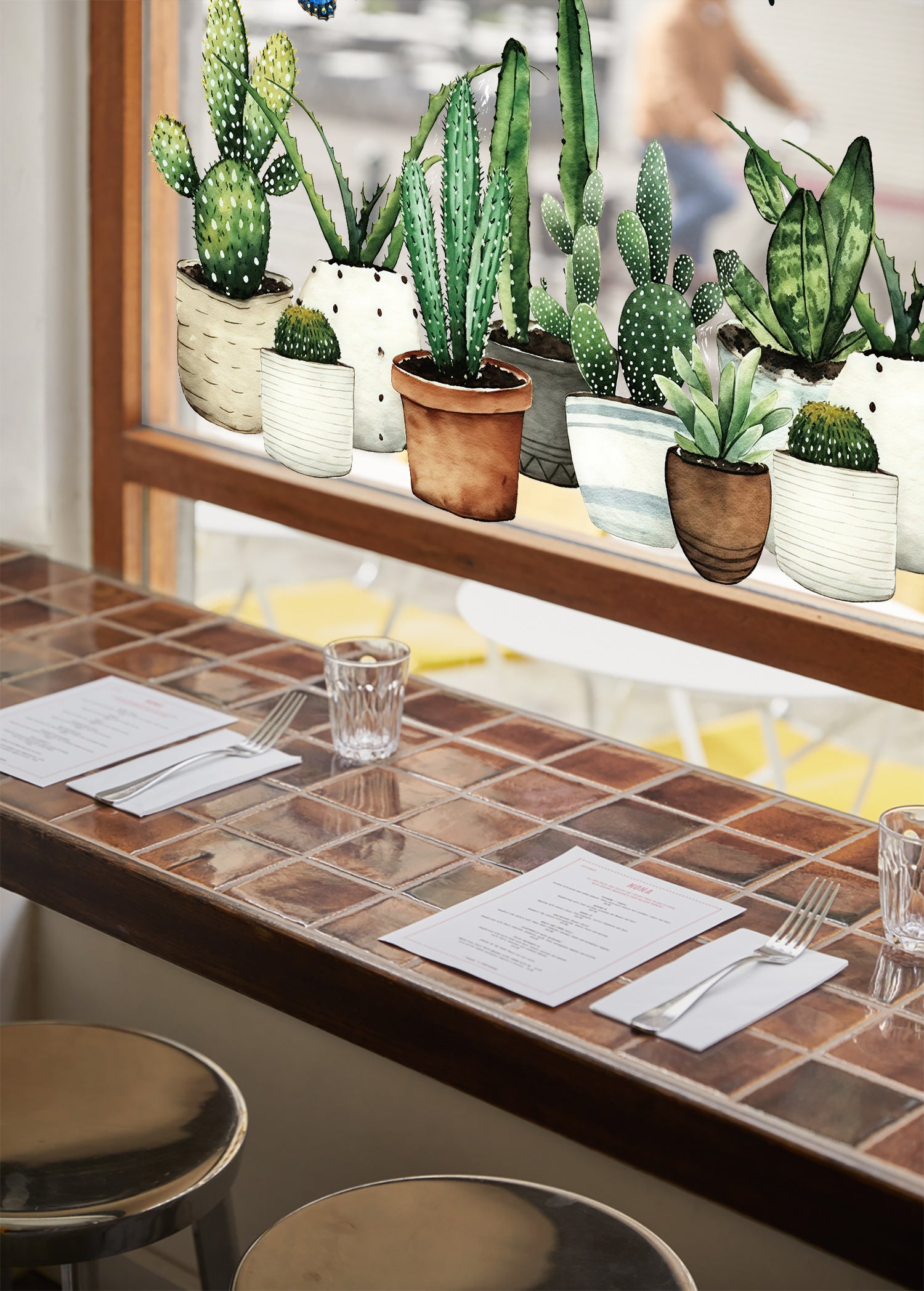 Film décoratif pour fenêtre en vitrail Cactus Garden