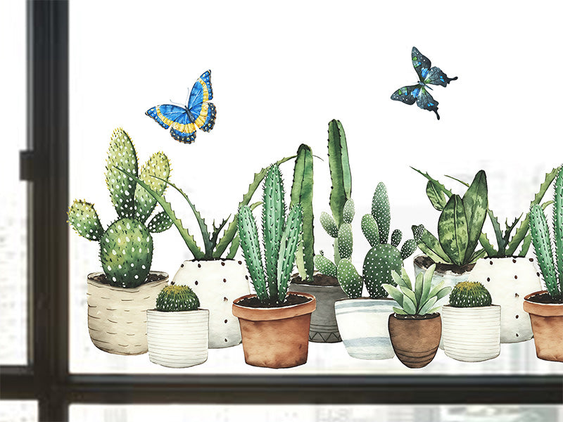 Film décoratif pour fenêtre en vitrail Cactus Garden