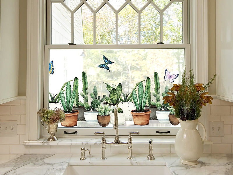 Film décoratif pour fenêtre en vitrail Cactus Garden