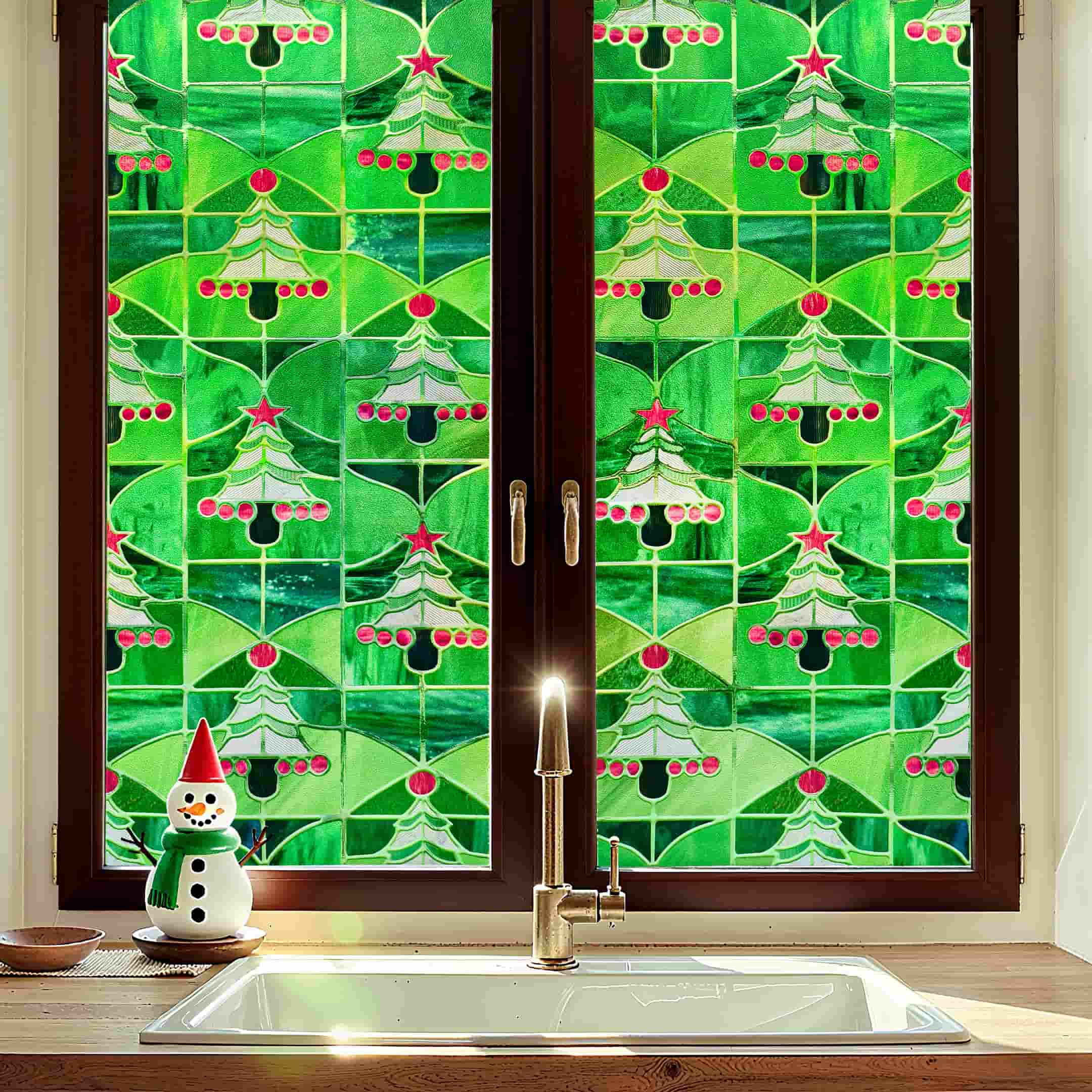 Christmas Forest Stained Glass Decorative Window Film