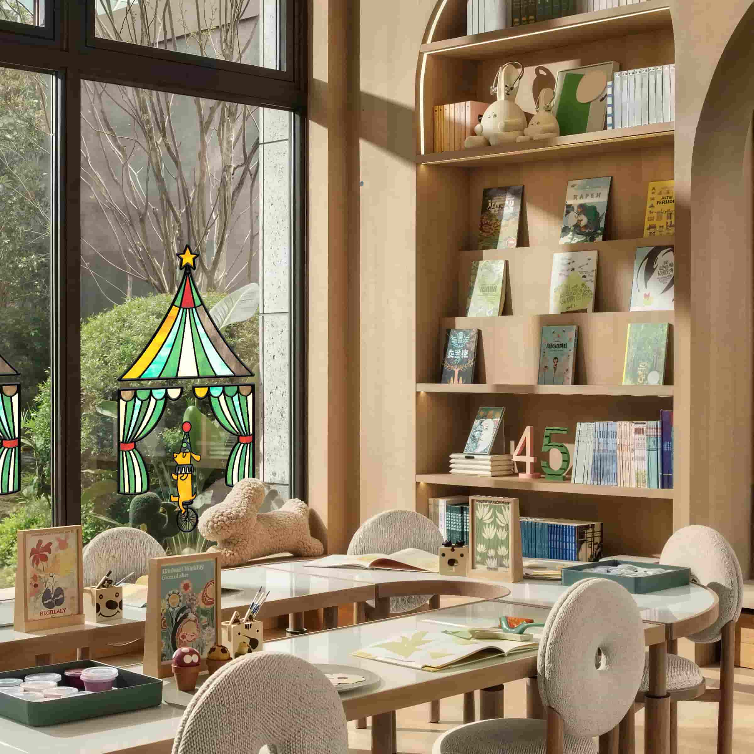 Circus Fantasy Stained Glass Window Film – Modern Decorative Static Window Film