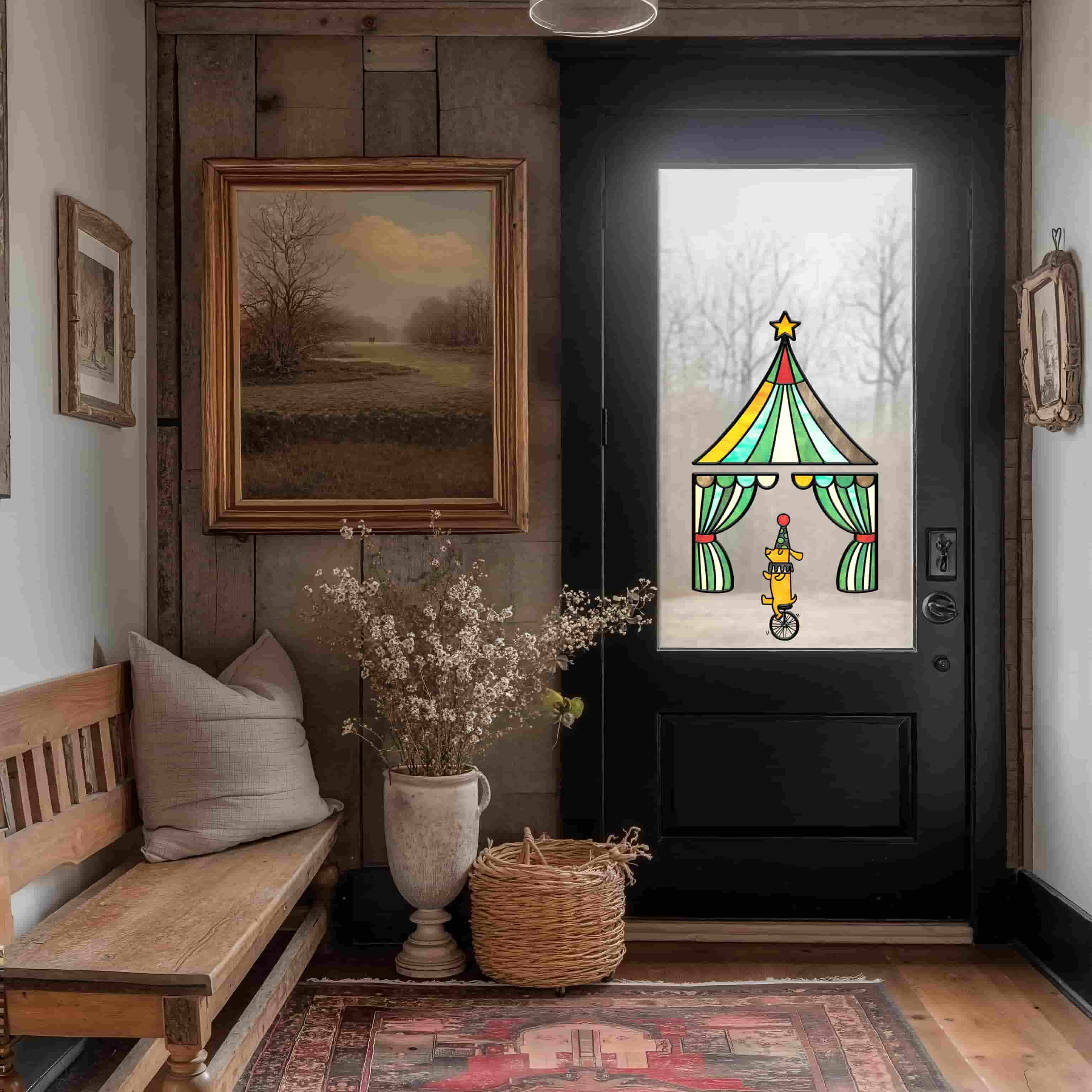 Circus Fantasy Stained Glass Window Film – Modern Decorative Static Window Film