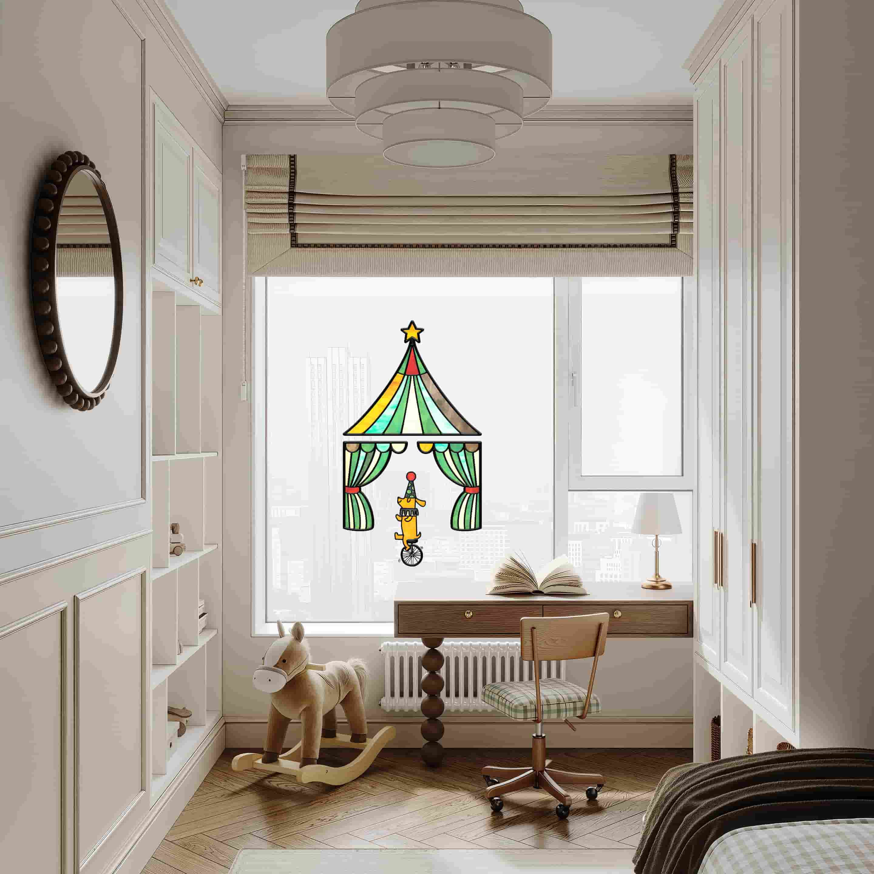 Circus Fantasy Stained Glass Window Film – Modern Decorative Static Window Film