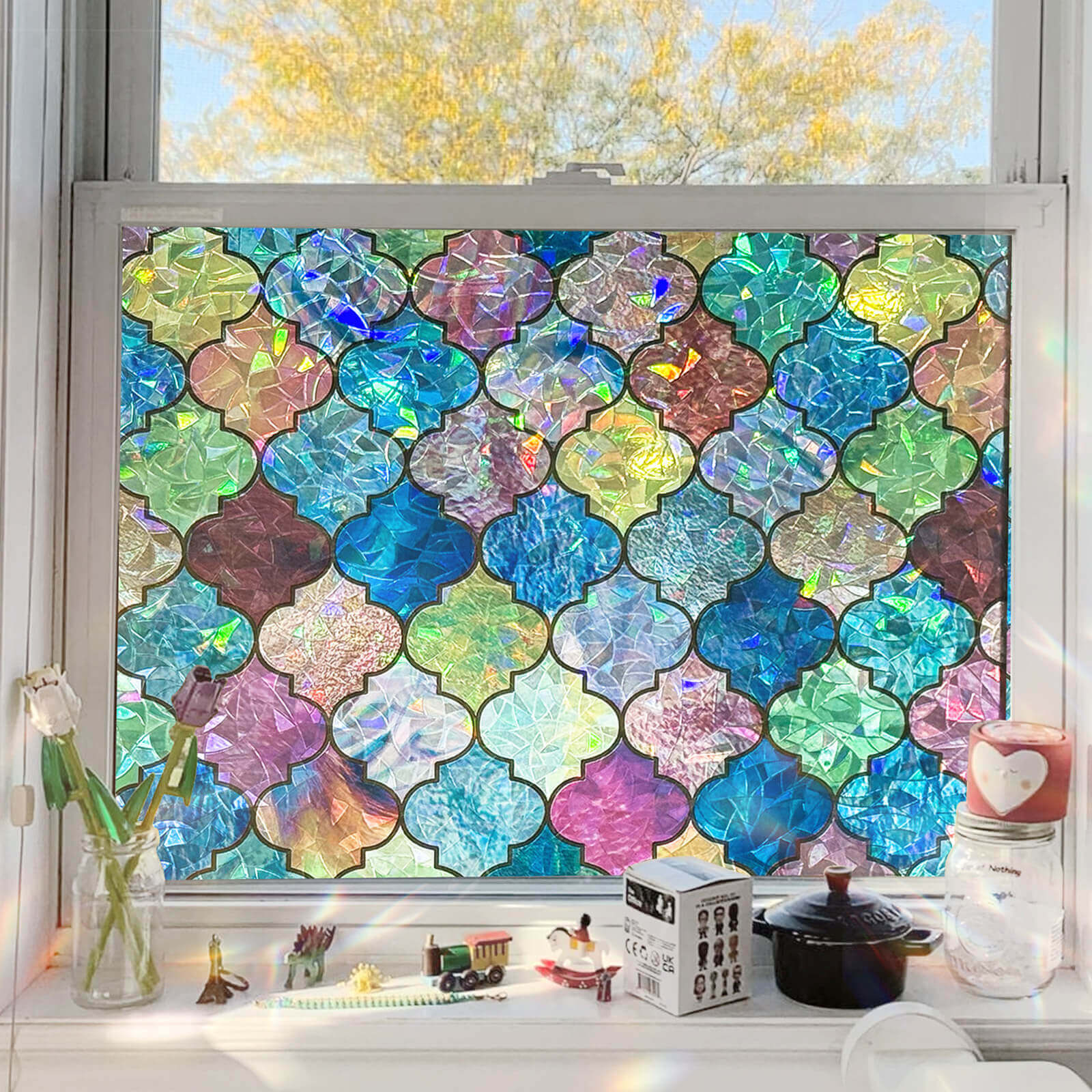 Colorful Cloverleaf Rainbow Laser Window Film | Fancyfix