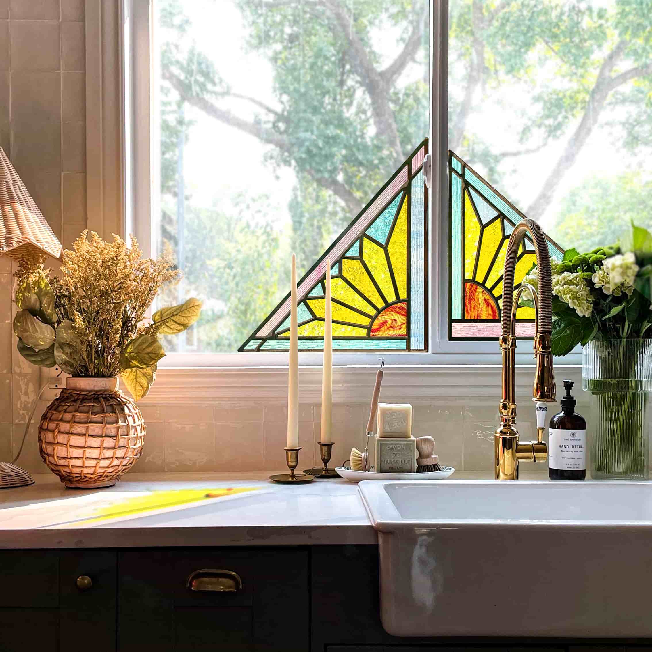 Film pour vitrail Green Gleam – Film statique décoratif moderne pour fenêtre