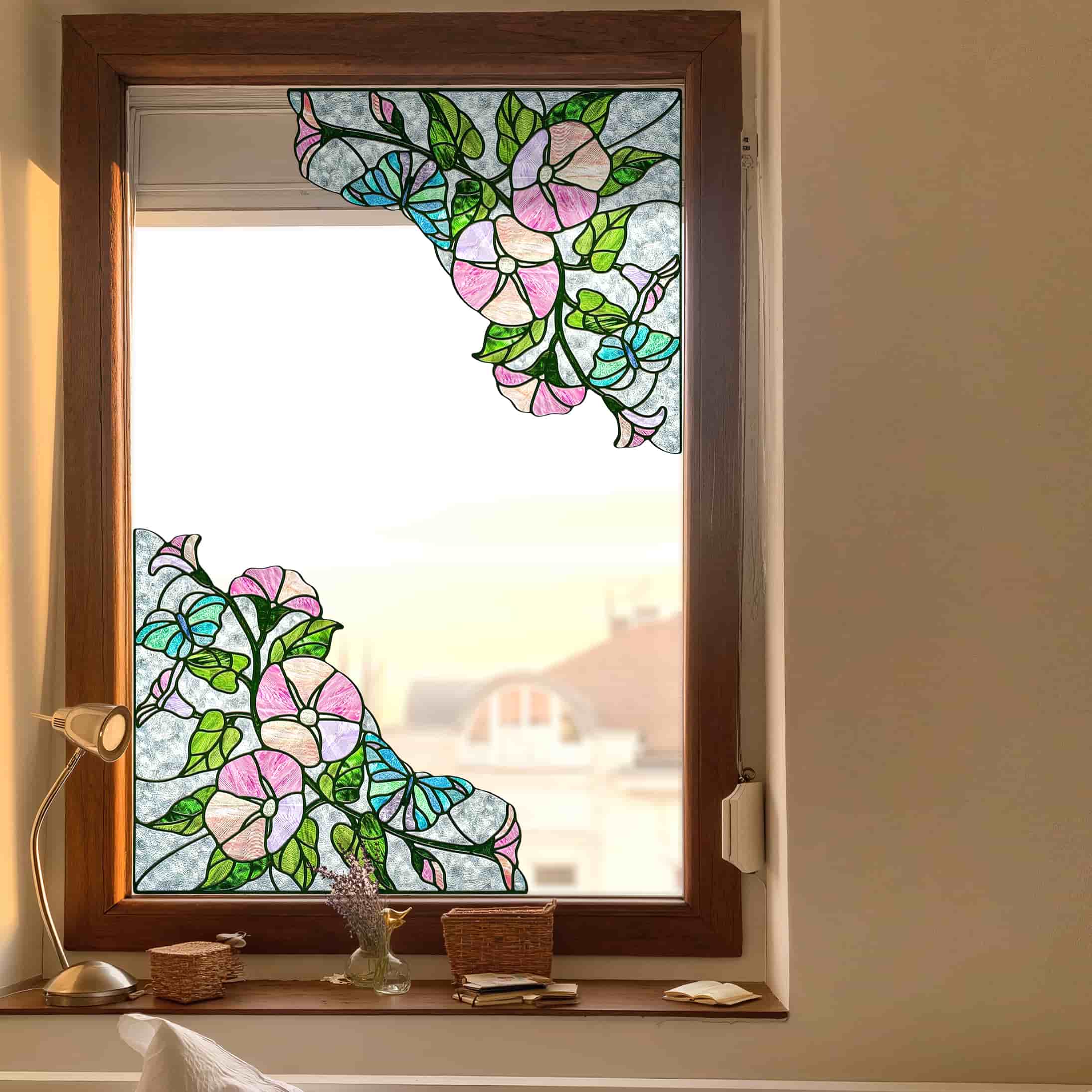 Film pour vitrail Green Gleam – Film statique décoratif moderne pour fenêtre