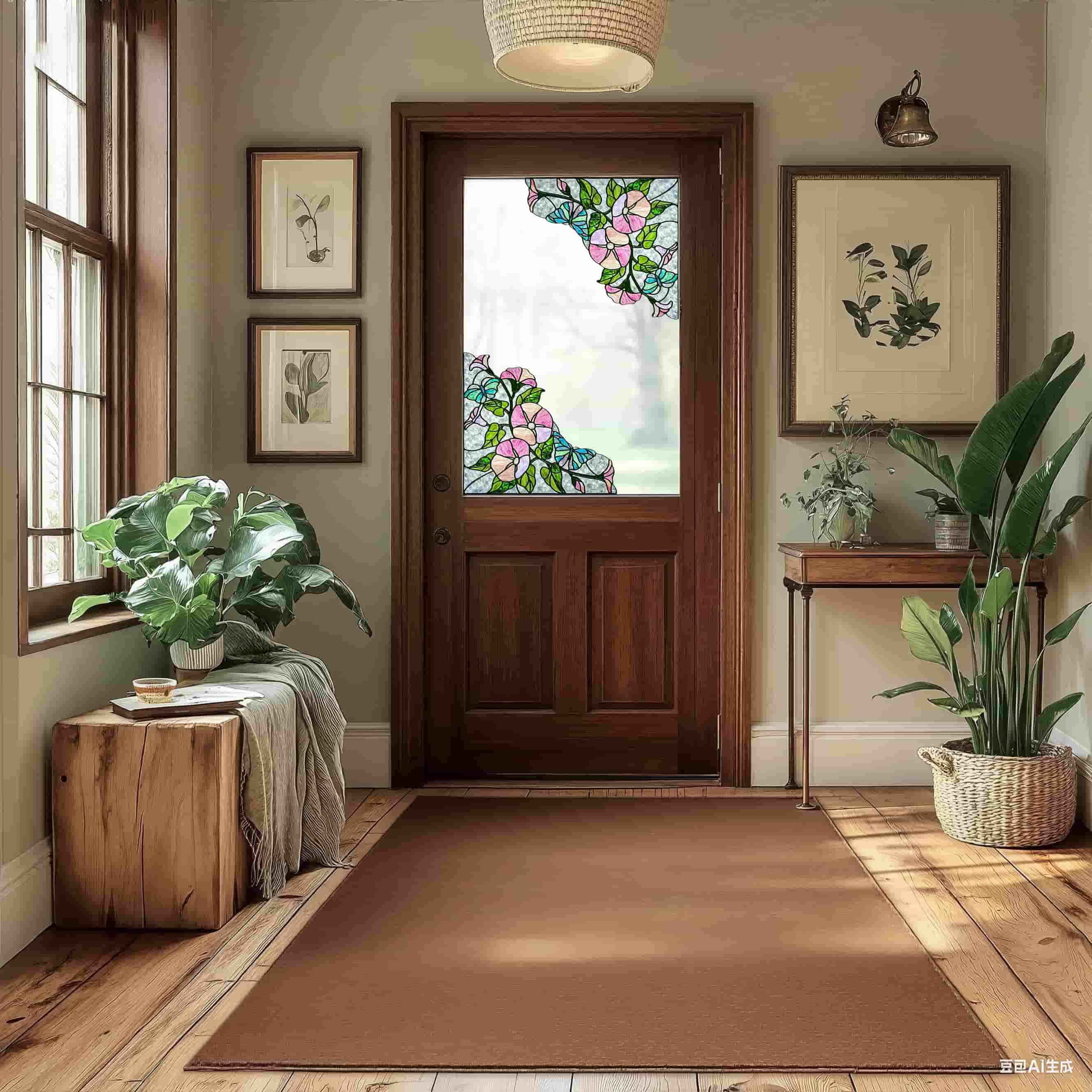 Film pour vitrail Green Gleam – Film statique décoratif moderne pour fenêtre