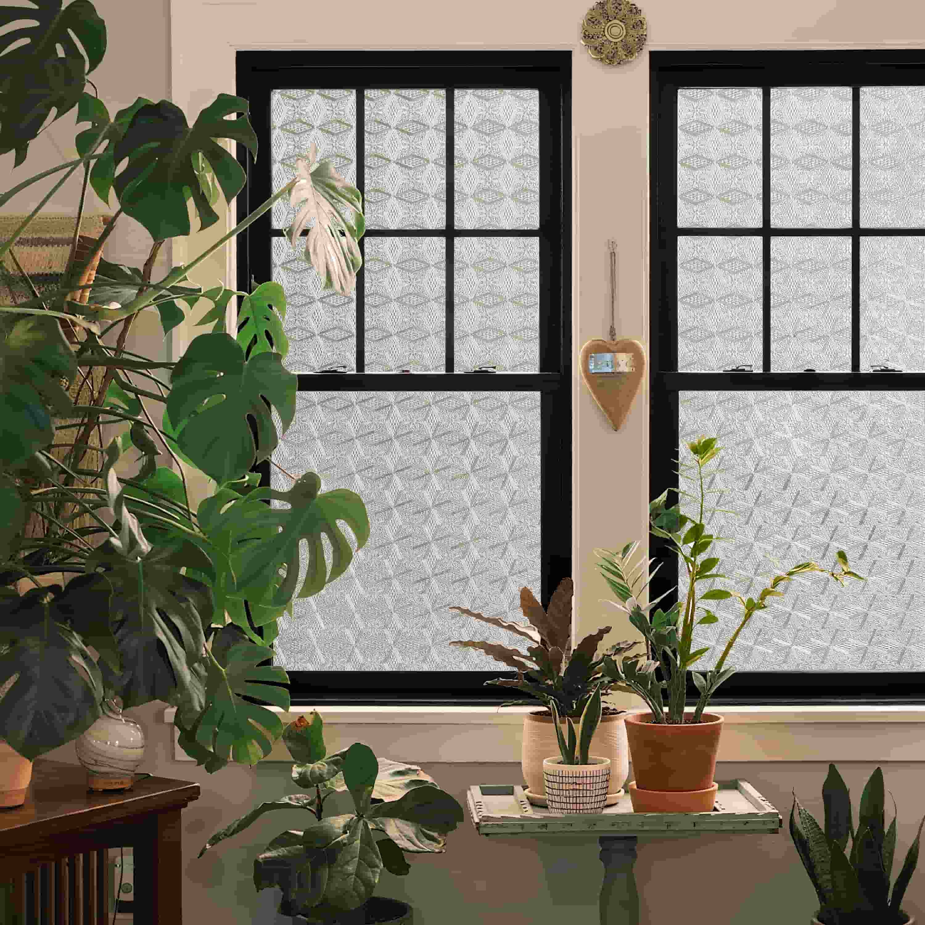 Diamond-Shaped Flower Stained Glass Decorative Window Film