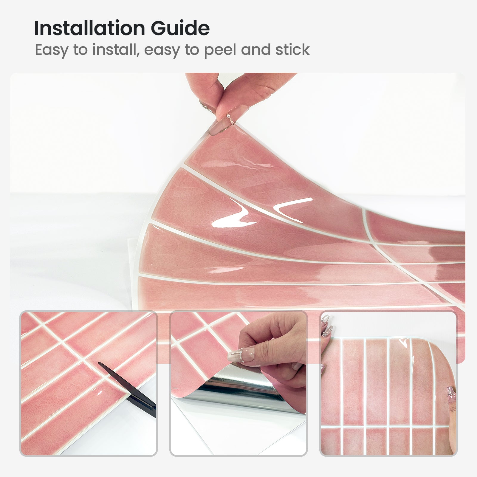 Fancytiles Bathroom Peel and Stick Backsplash Tile for Walls Pink Daze – Glossy Pink Vinyl