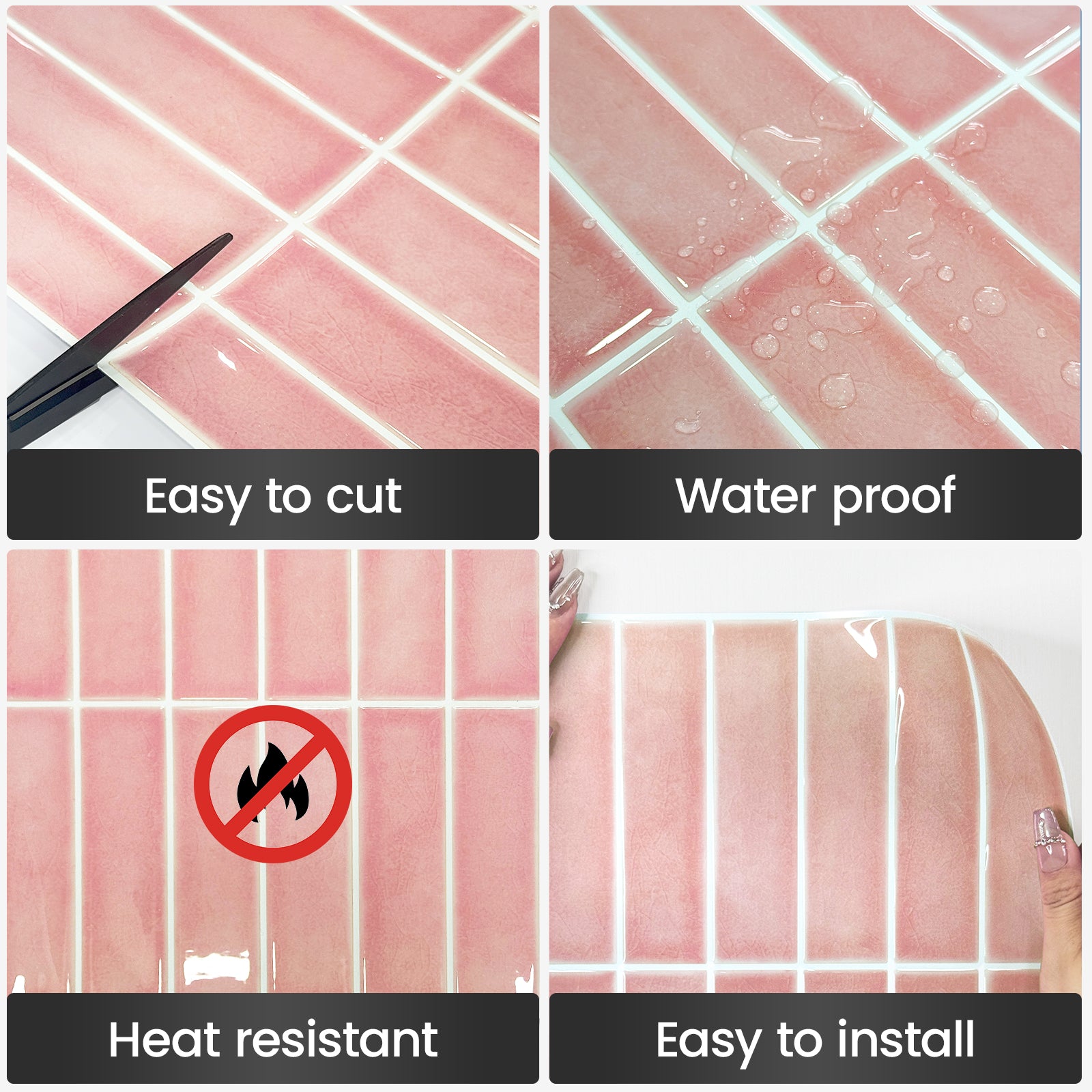 Fancytiles Bathroom Peel and Stick Backsplash Tile for Walls Pink Daze – Glossy Pink Vinyl