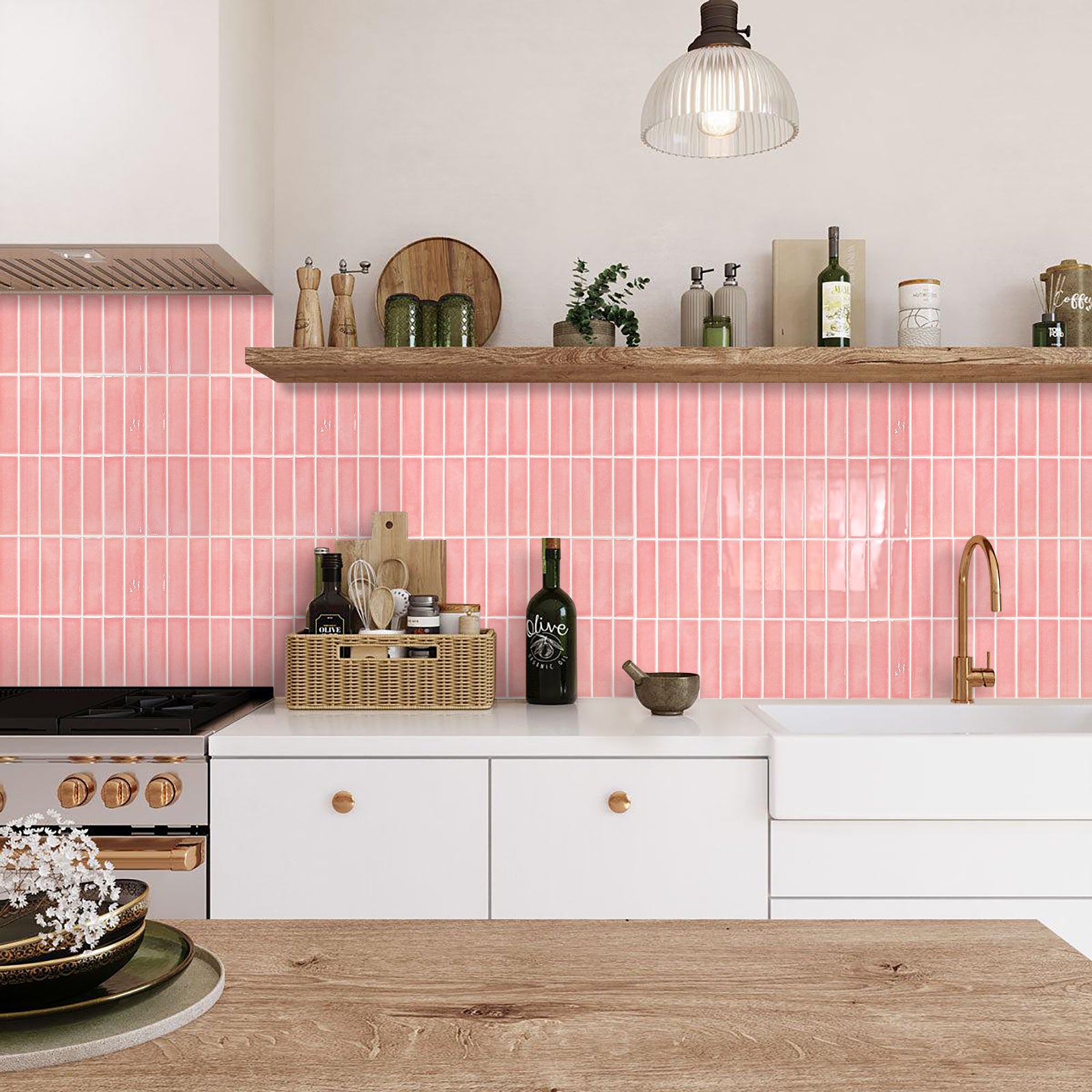 Fancytiles Bathroom Peel and Stick Backsplash Tile for Walls Pink Daze – Glossy Pink Vinyl