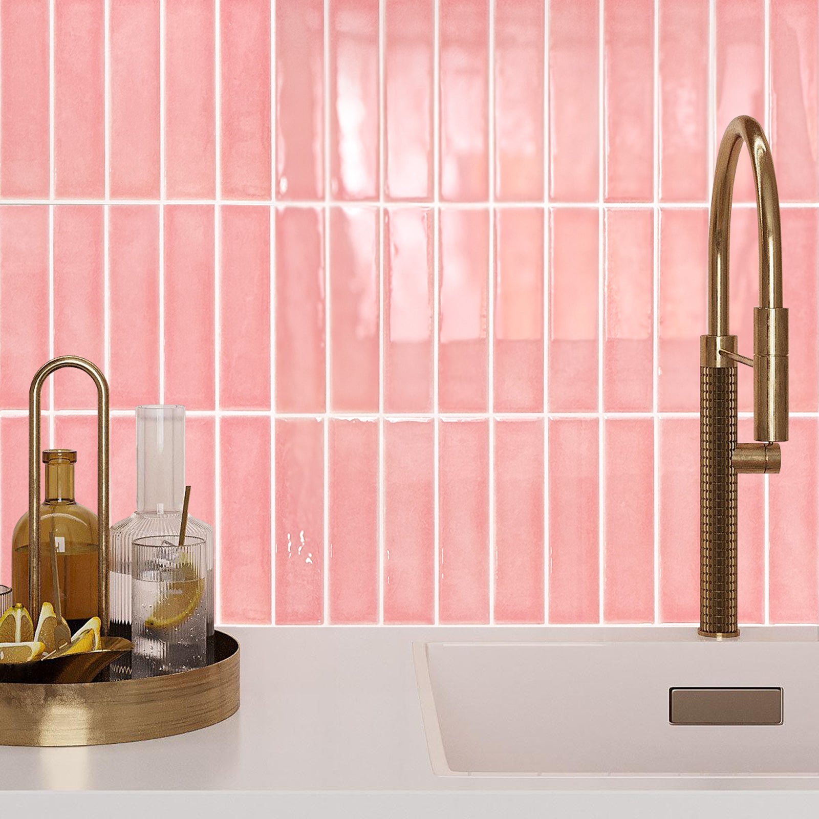 Fancytiles Bathroom Peel and Stick Backsplash Tile for Walls Pink Daze – Glossy Pink Vinyl