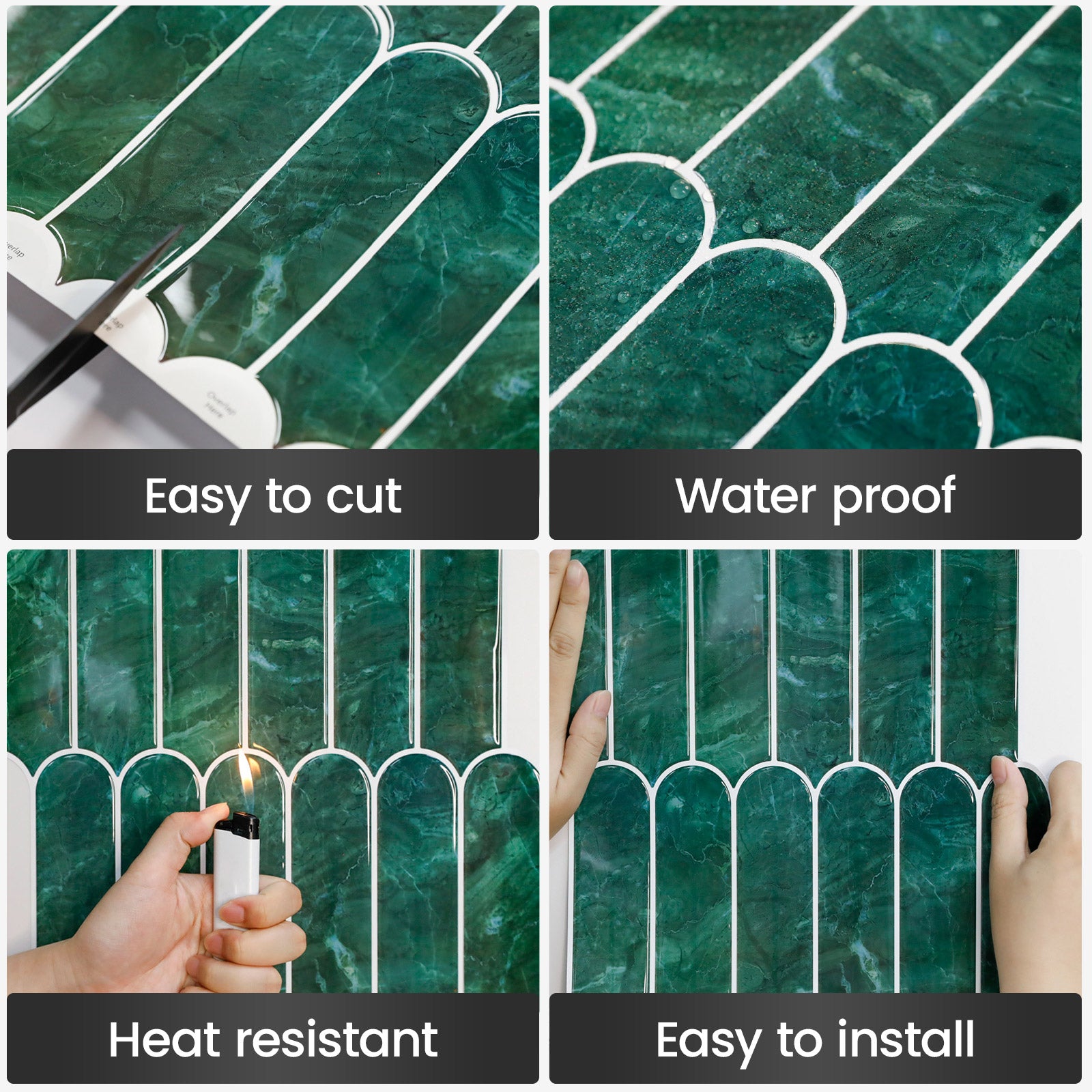 Fancytiles Deep Green ArcWall Tiles Peel and Stick