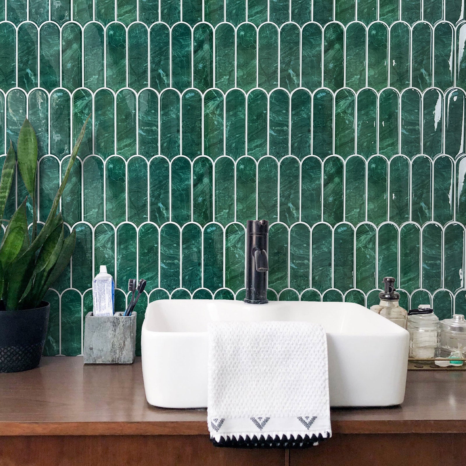 Fancytiles Deep Green ArcWall Tiles Peel and Stick